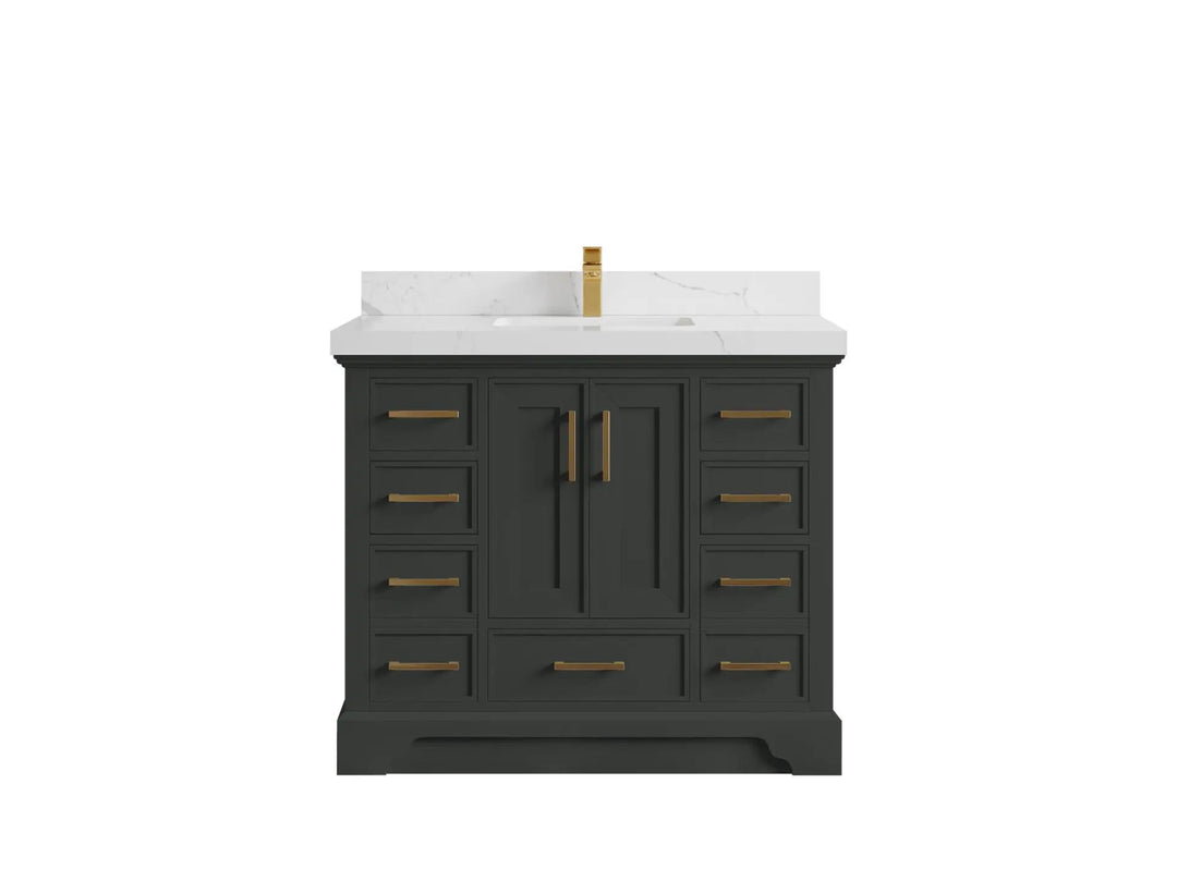 Charlotte Slim Shaker Bathroom Vanity – White Oak, Teak Wood, Painted with Quartz & Marble or Taj Mahal Quarzite - photo 35