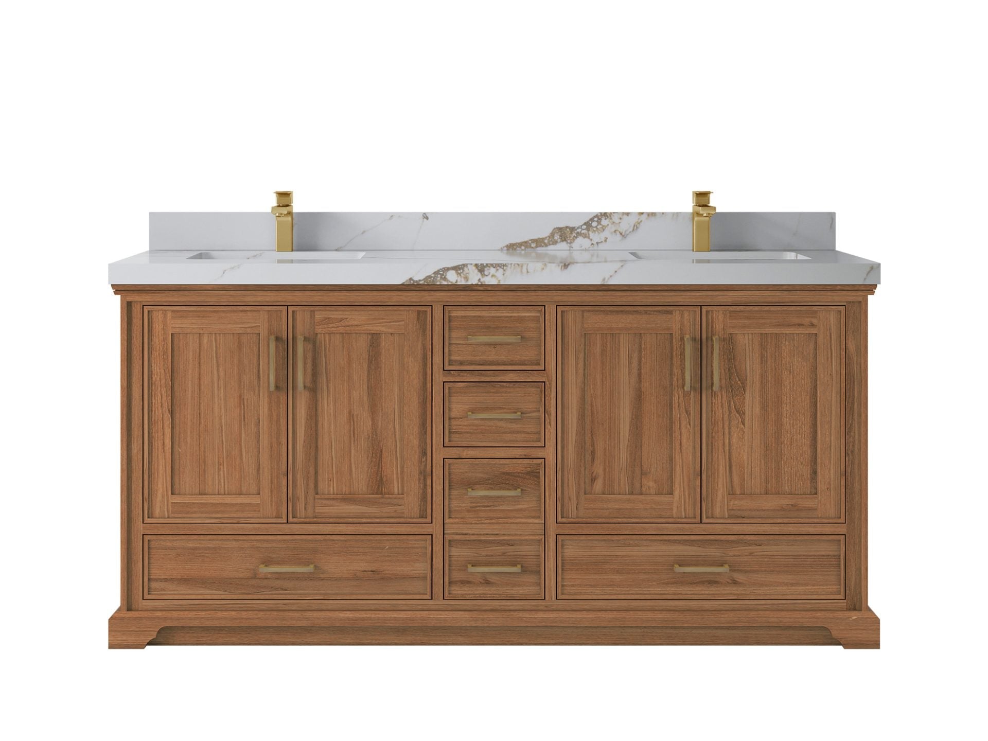 Charlotte Teak 72 in. W x 22 in. D Double Sink Bathroom Vanity in Dark Natural with 2 in Calacatta Gold Quartz Countertop