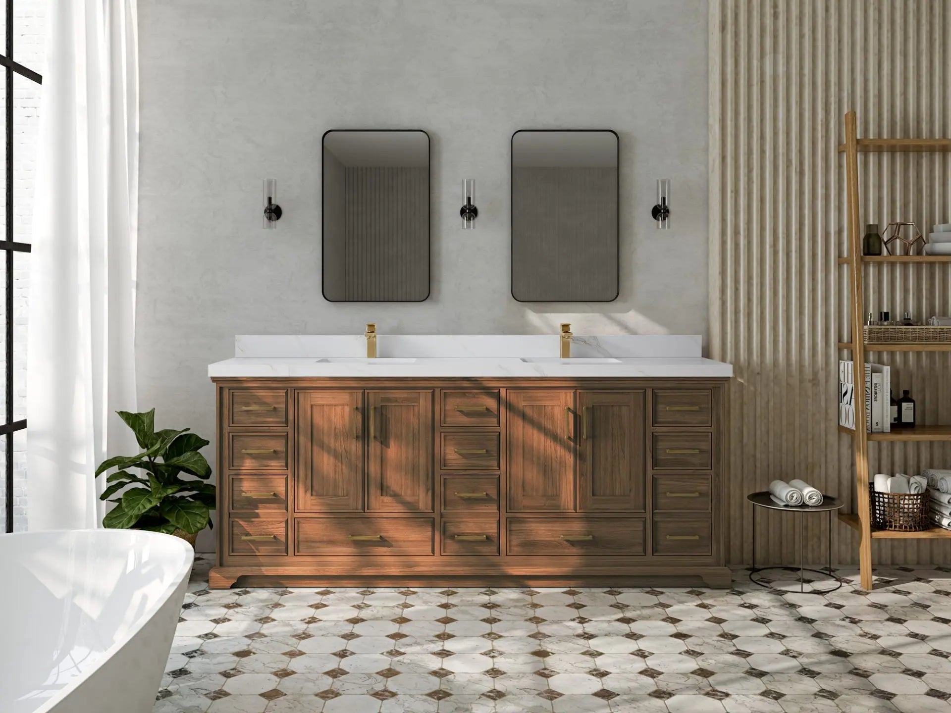 Charlotte Teak Wood 84 in. W x 22 in. D Double Sink Bathroom Vanity