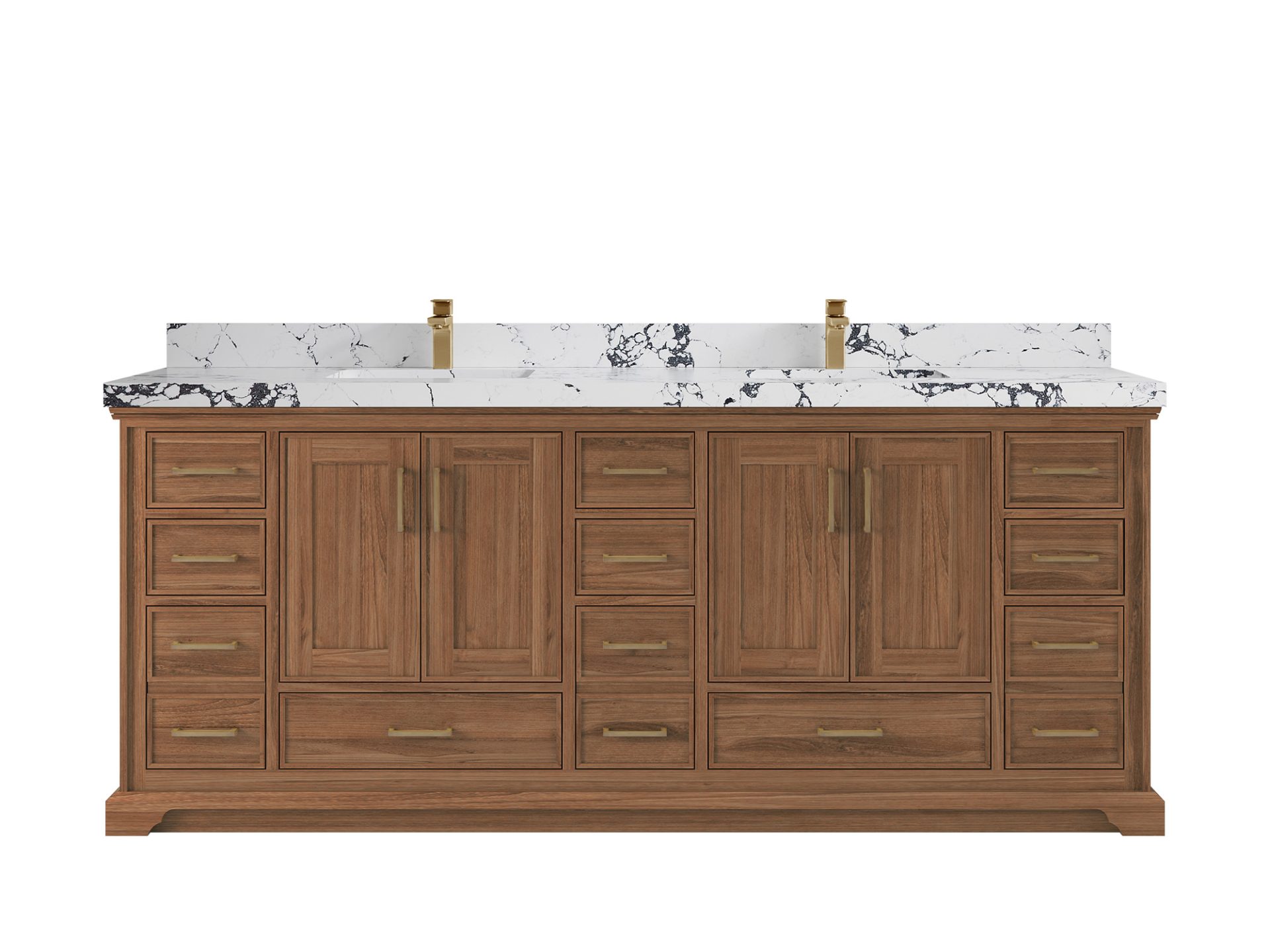 Charlotte Teak 84 in. W x 22 in. D Double Sink Bathroom Vanity in Dark Natural with 2 in Viola Night Quartz Countertop