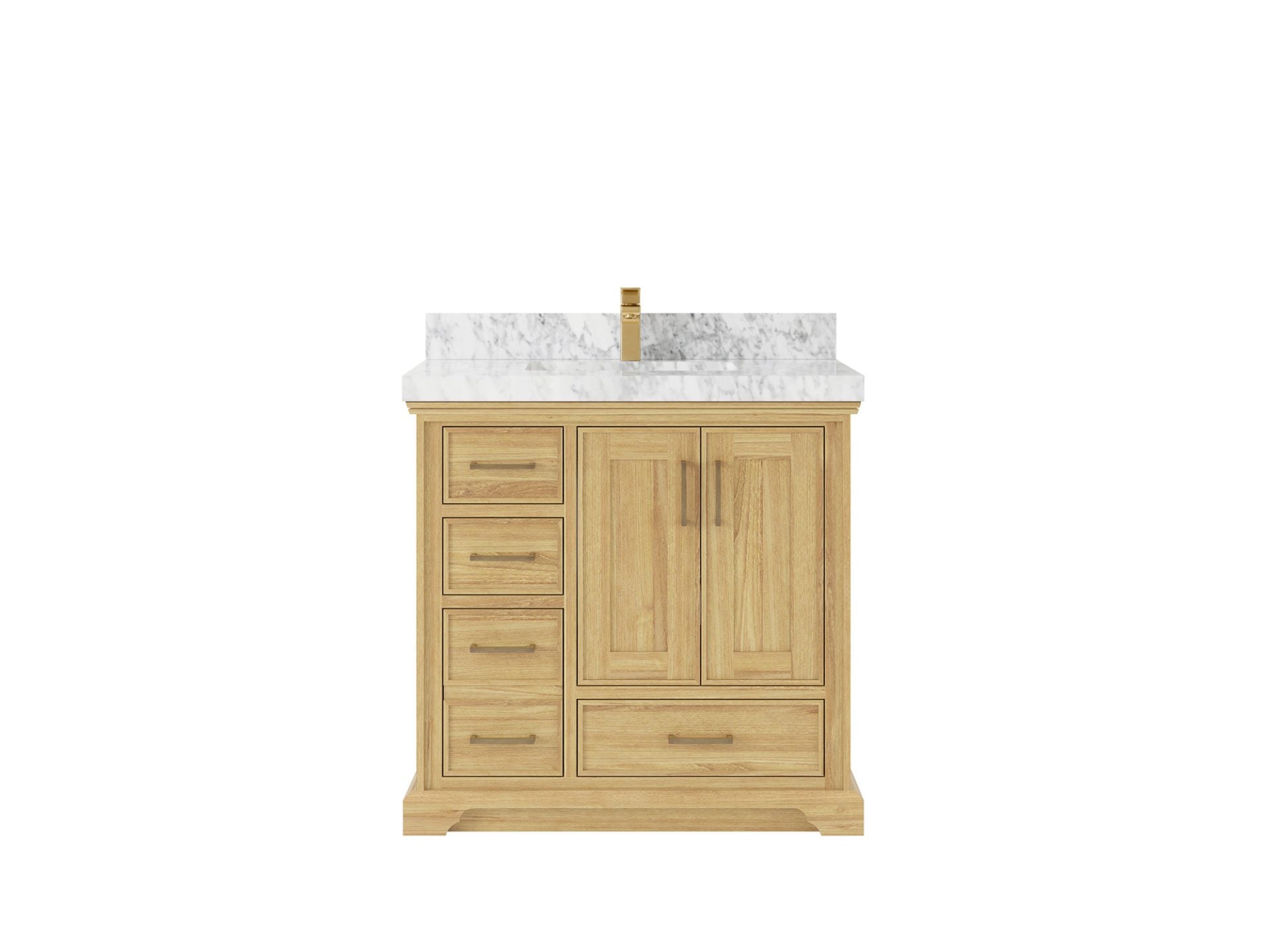 Charlotte Teak 36 in. W x 22 in. D Center Sink Bathroom Vanity in Light Natural with 2 in Carrara Marble Countertop