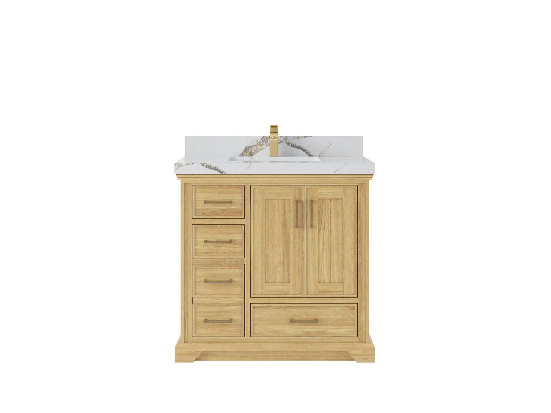 Charlotte Teak 36 in. W x 22 in. D Center Sink Bathroom Vanity in Light Natural with 2 in Calacatta Gold Quartz Countertop