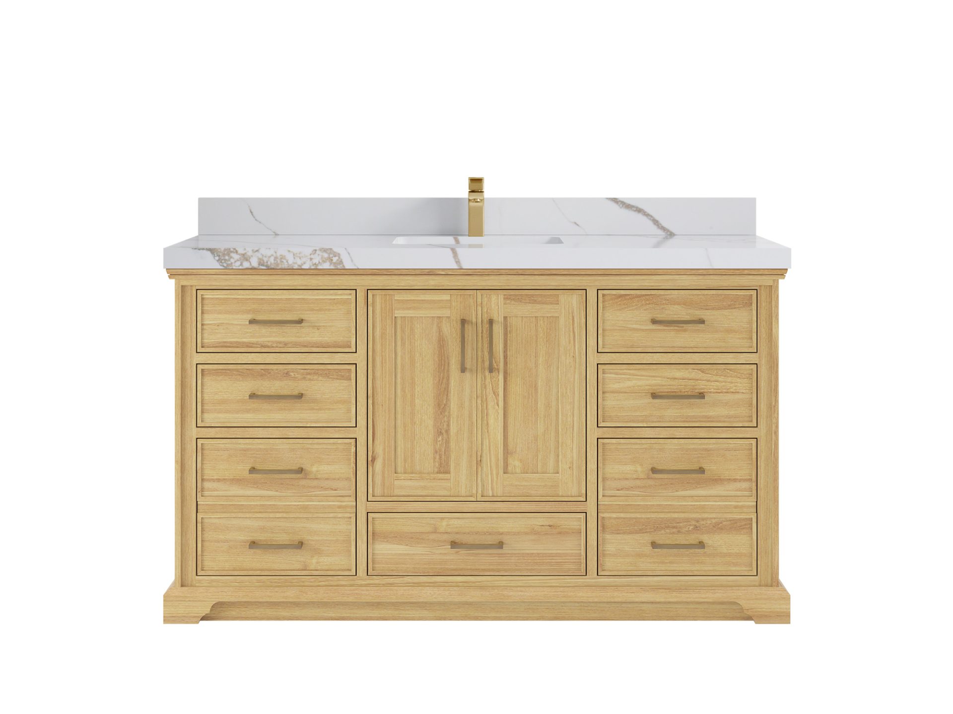 Charlotte Teak 60 in. W x 22 in. D Single Sink Bathroom Vanity in Light Natural with 2 in Calacatta Gold Quartz Countertop