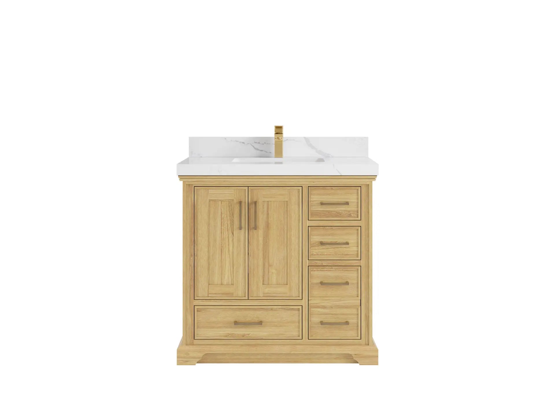 Charlotte Teak 36 in. W x 22 in. D Center Sink Bathroom Vanity in Light Natural with 2 in Calacatta Laza Quartz Countertop