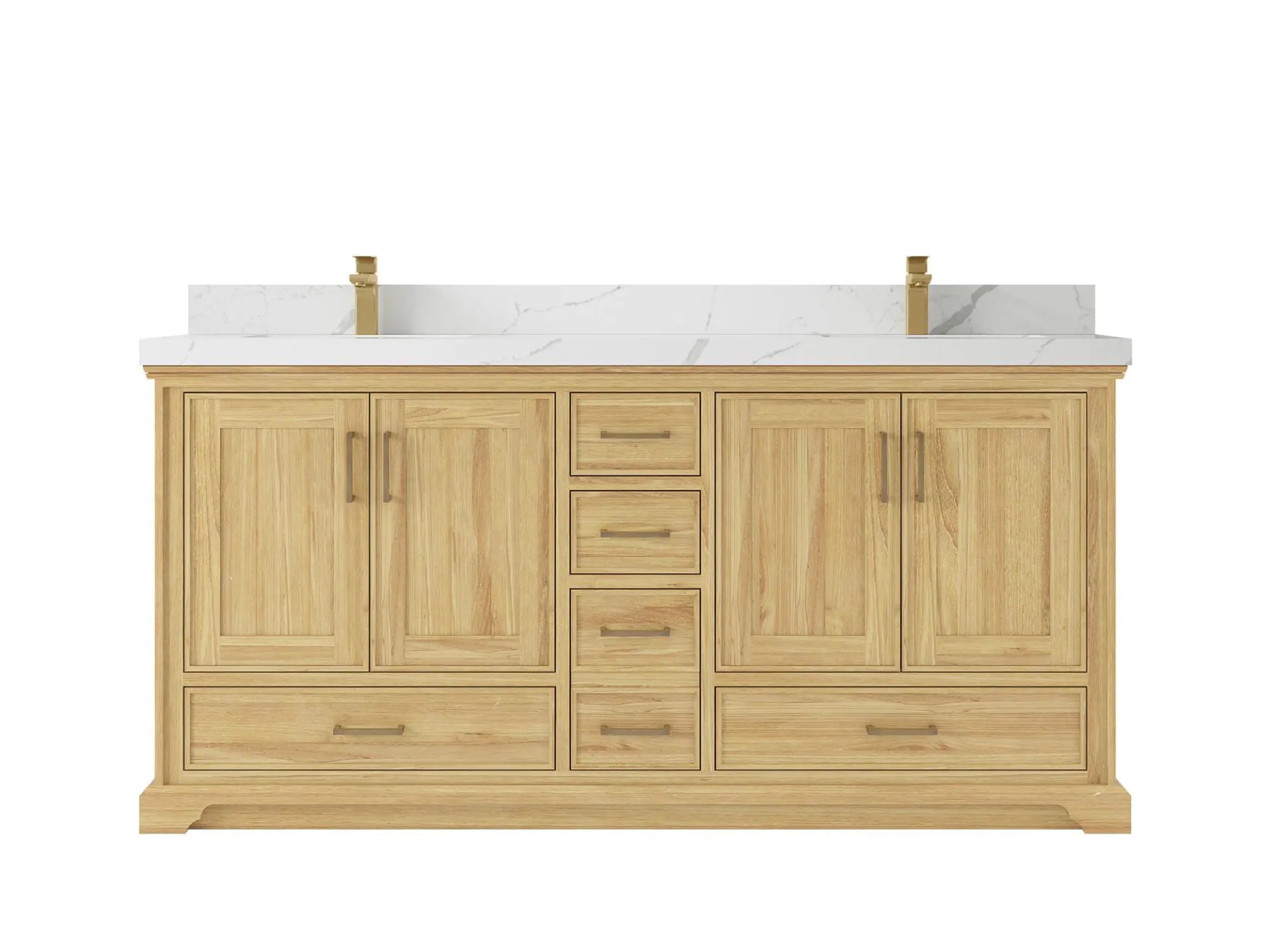 Charlotte Teak 72 in. W x 22 in. D Double Sink Bathroom Vanity in Light Natural with 2 in Calacatta Laza Quartz Countertop