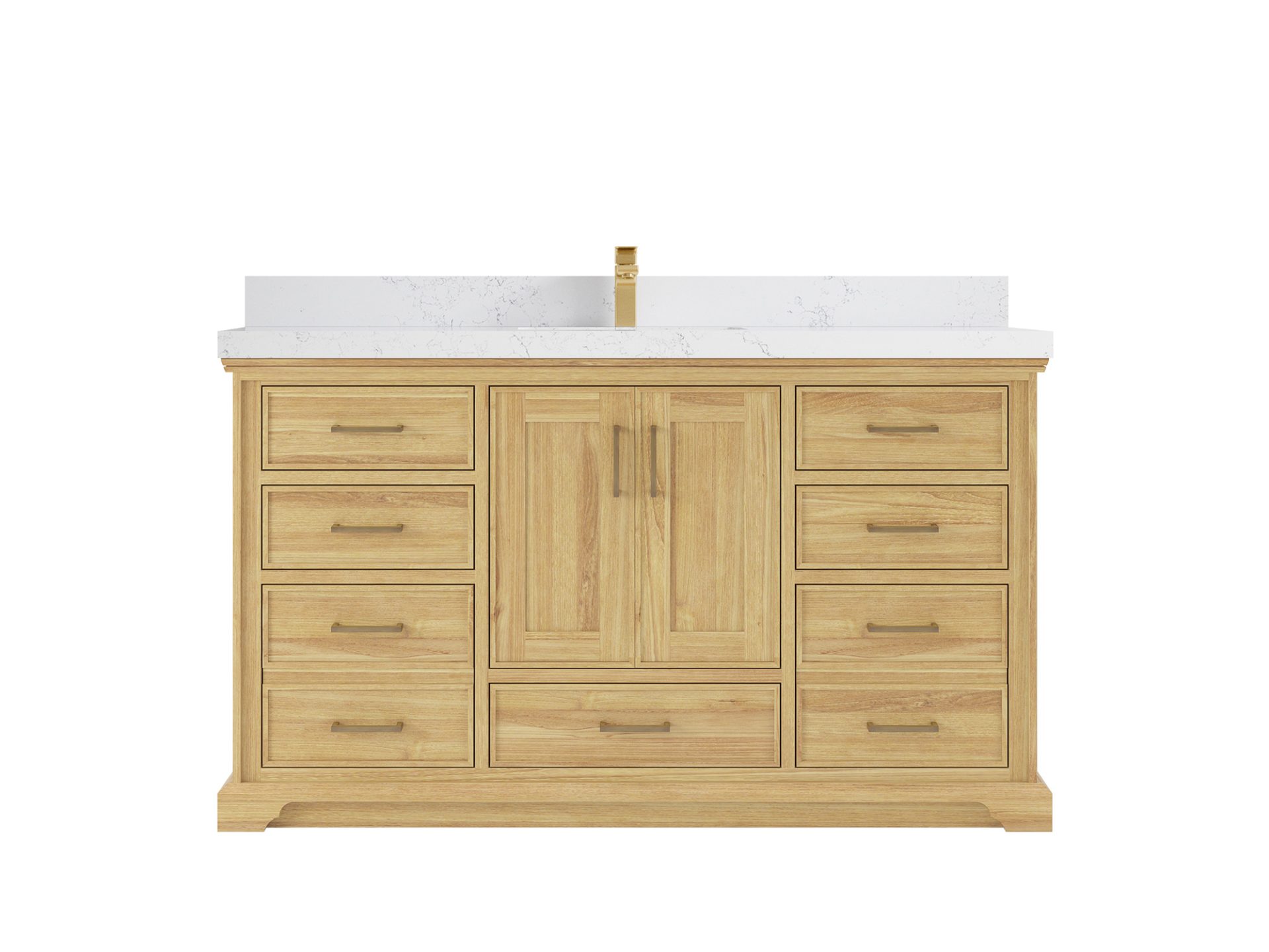 Charlotte Teak 60 in. W x 22 in. D Single Sink Bathroom Vanity in Light Natural with 2 in Empira White Quartz Countertop