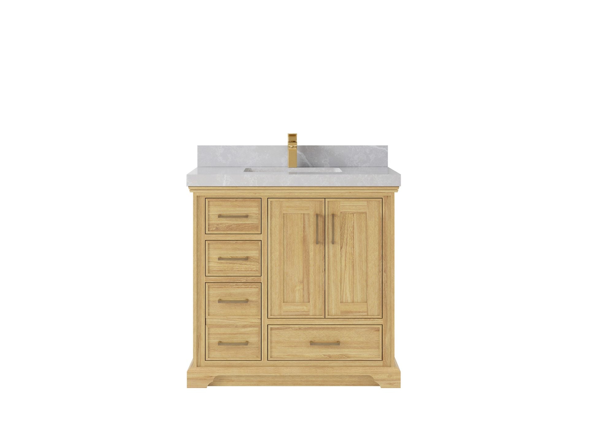 Charlotte Teak 36 in. W x 22 in. D Center Sink Bathroom Vanity in Light Natural with 2 in Pearl Light Gray Quartz Countertop