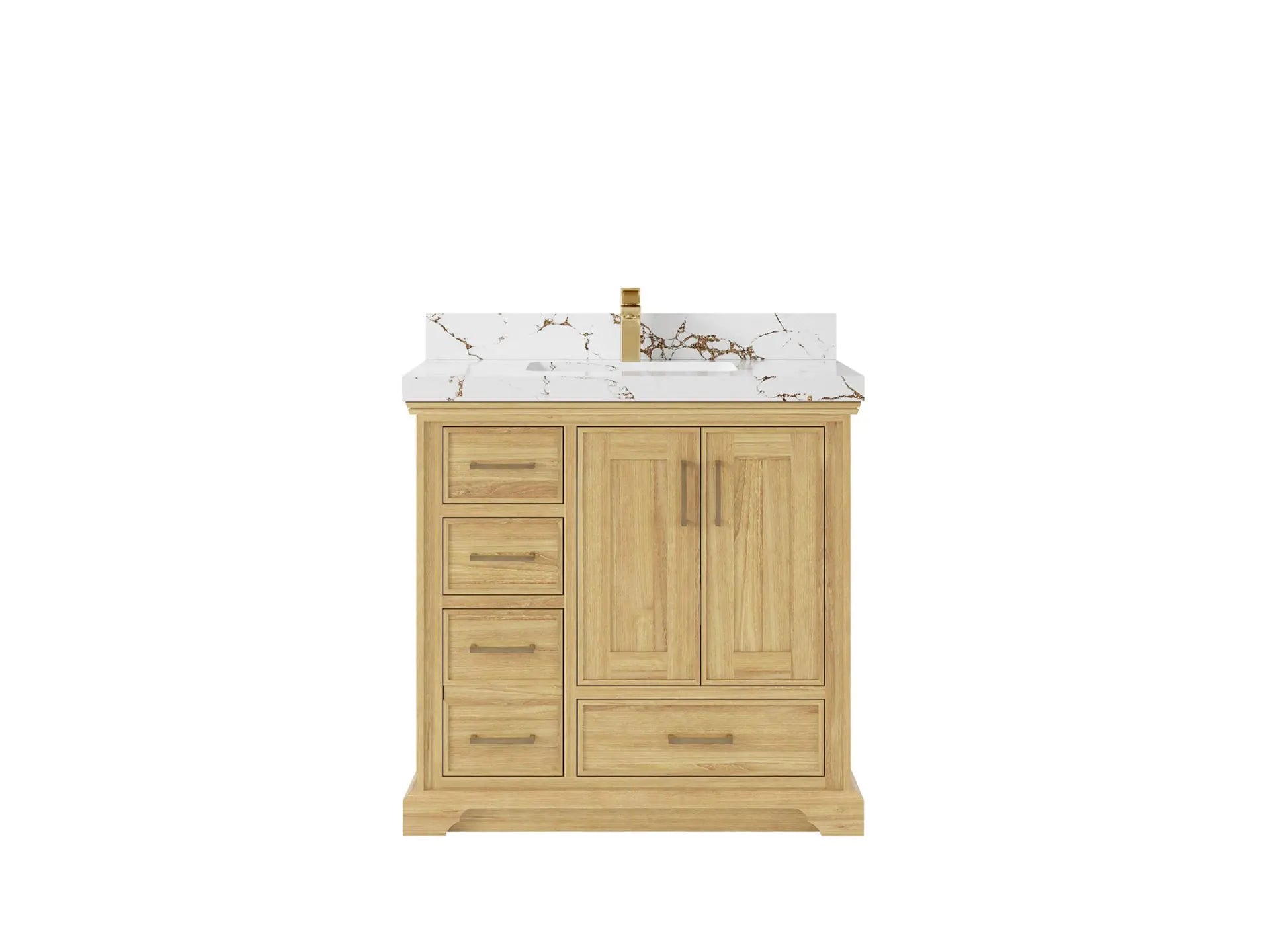 Charlotte Teak 36 in. W x 22 in. D Center Sink Bathroom Vanity in Light Natural with 2 in Viola Gold Quartz Countertop