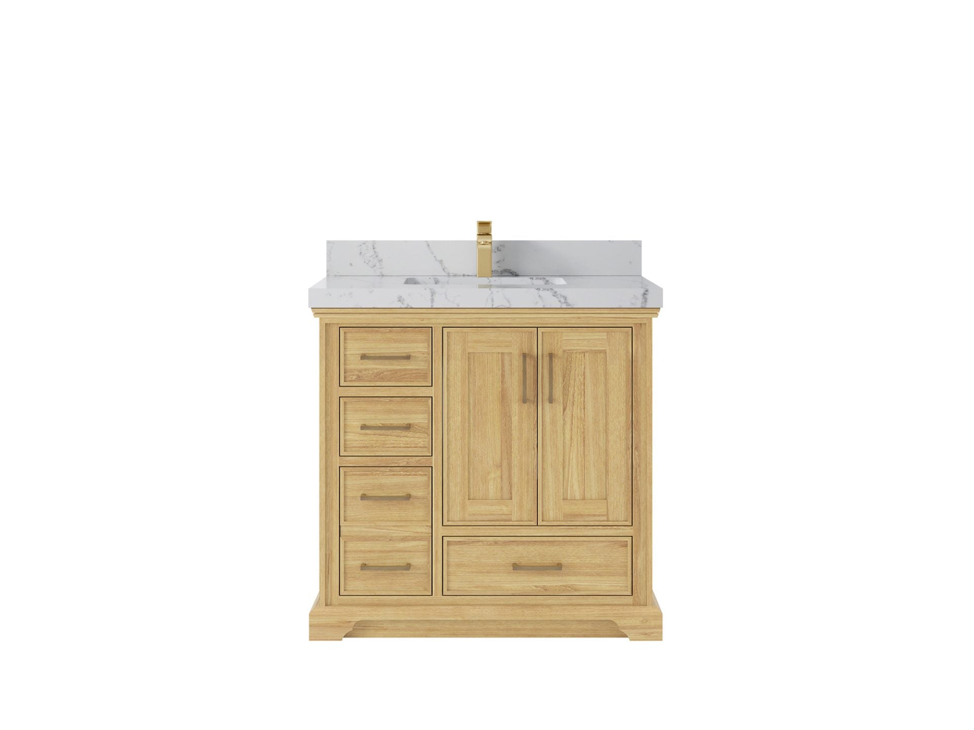 Charlotte Teak 36 in. W x 22 in. D Center Sink Bathroom Vanity in Light Natural with 2 in Venatino Quartz Countertop