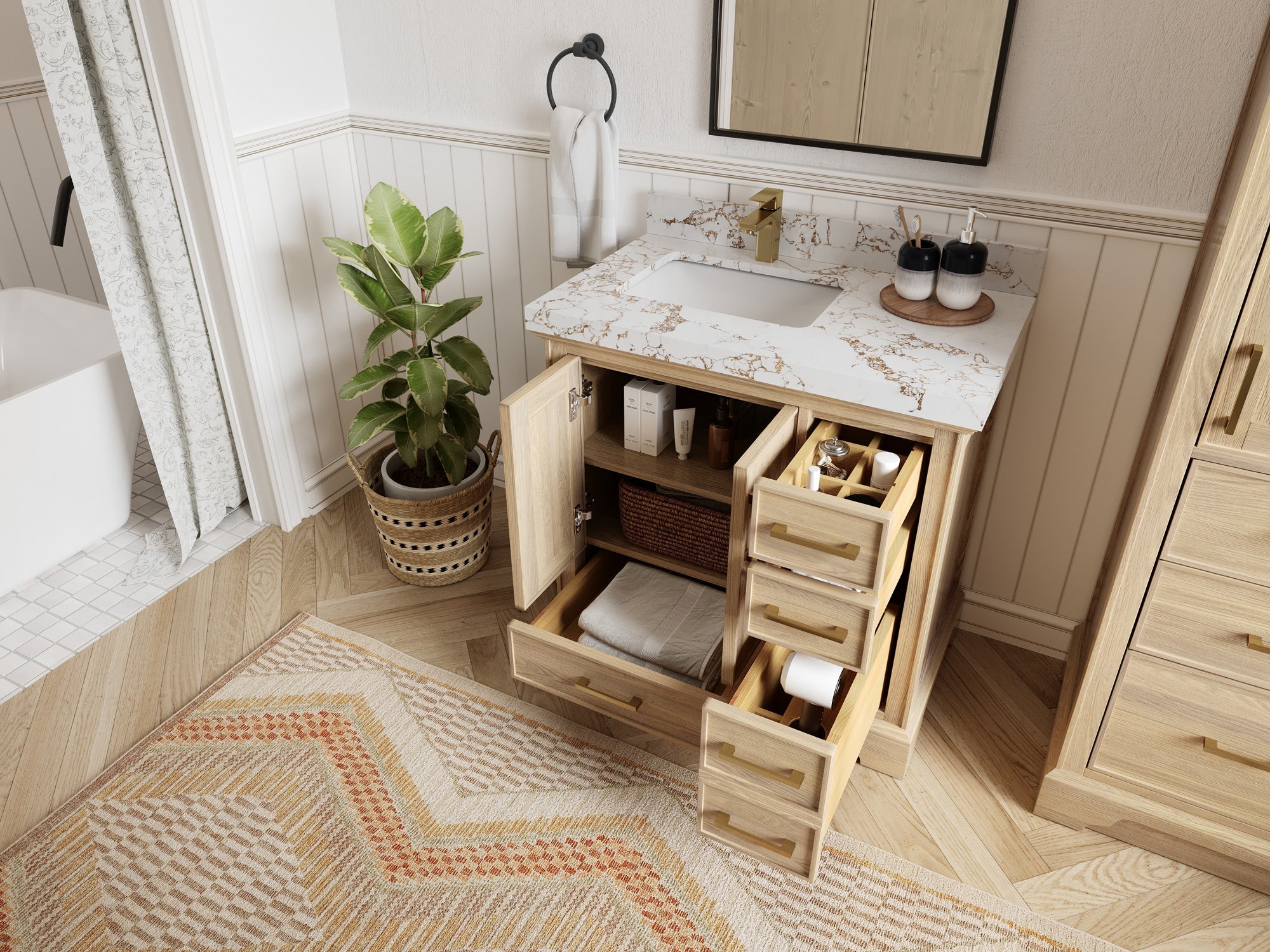 Charlotte White Oak 36 in. W x 22 in. D Left Offset Sink Bathroom Vanity