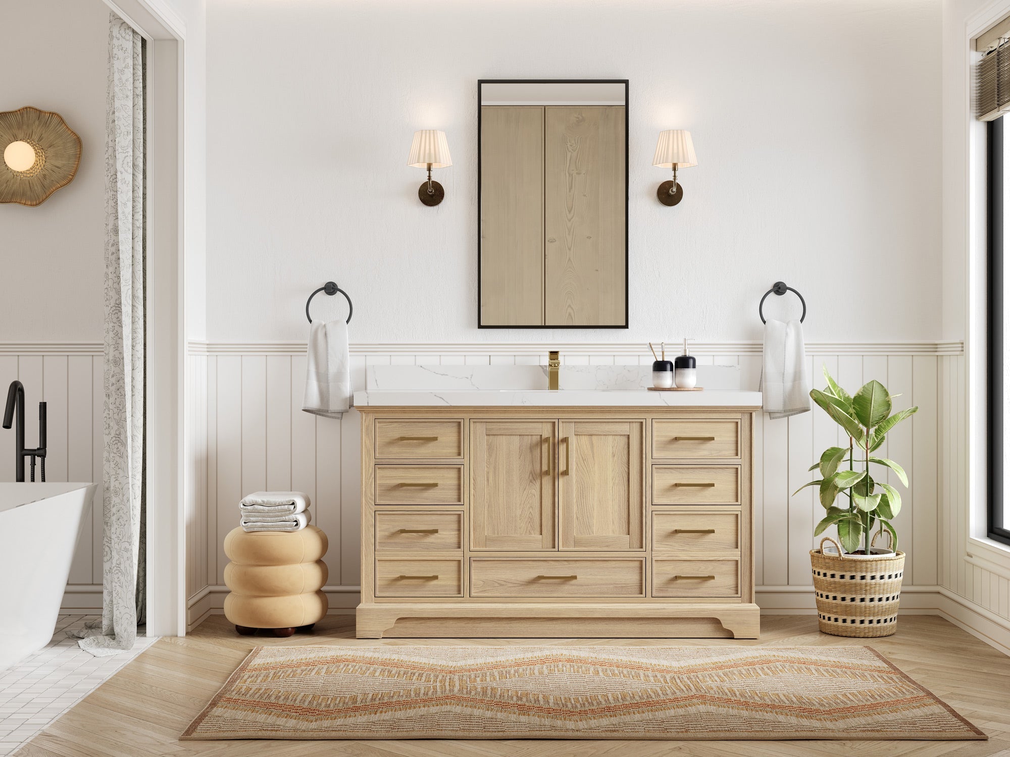 Charlotte White Oak 60 in. W x 22 in. D Single Sink Bathroom Vanity