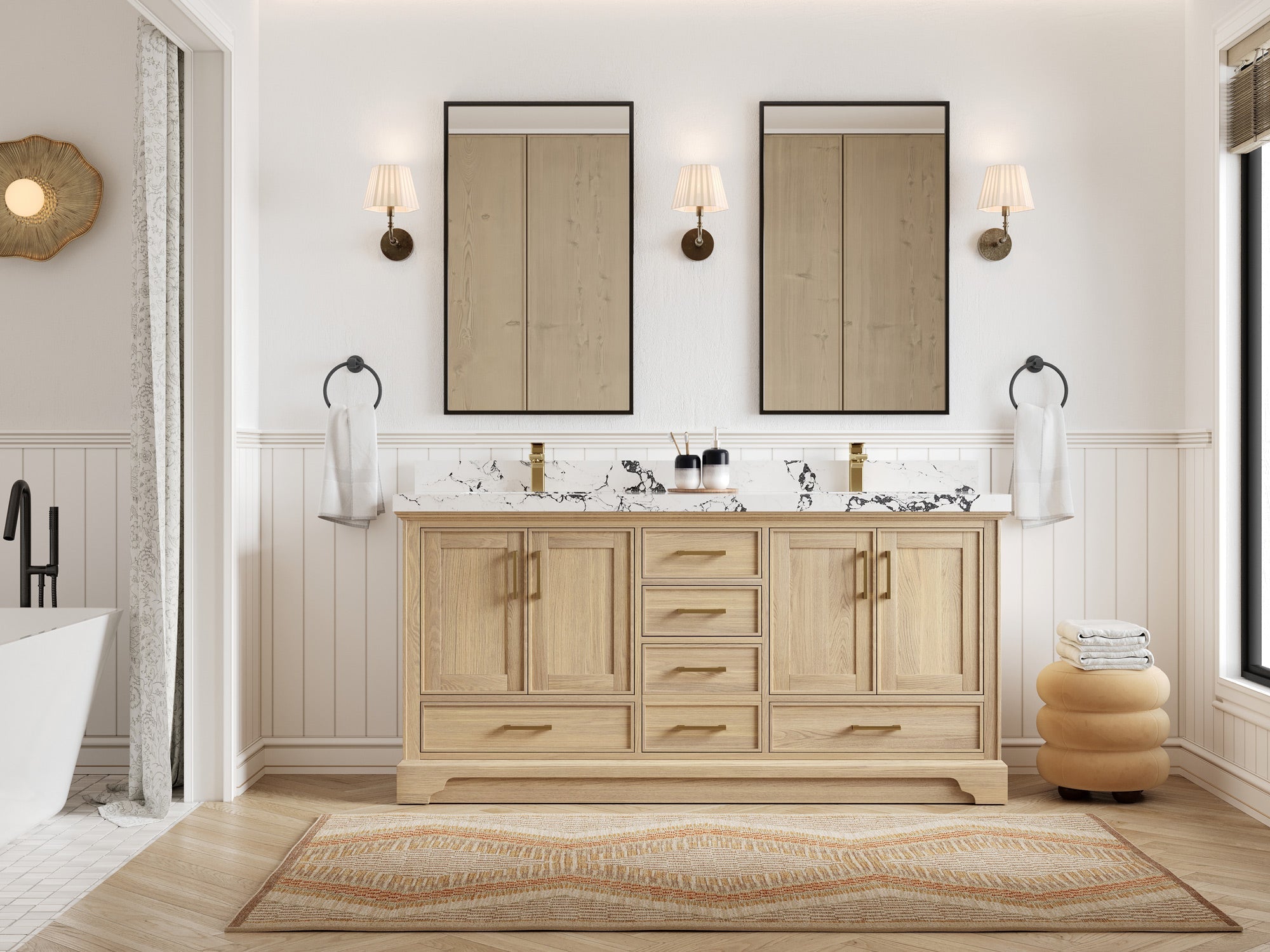 Charlotte White Oak 72 in. W x 22 in. D Double Sink Bathroom Vanity