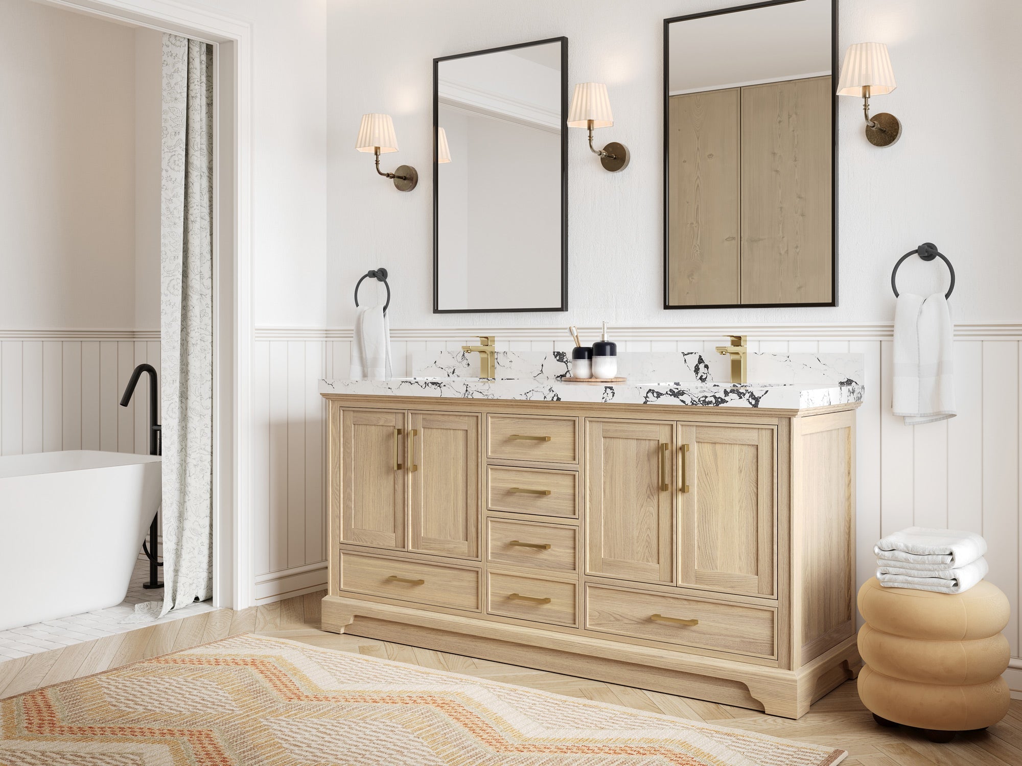 Charlotte White Oak 72 in. W x 22 in. D Double Sink Bathroom Vanity