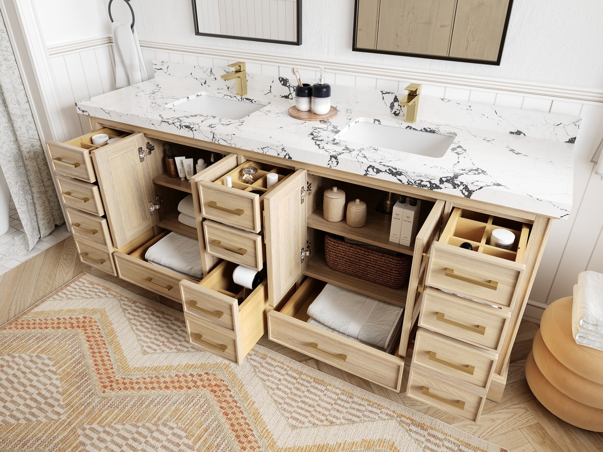 Charlotte White Oak 84 in. W x 22 in. D Double Sink Bathroom Vanity