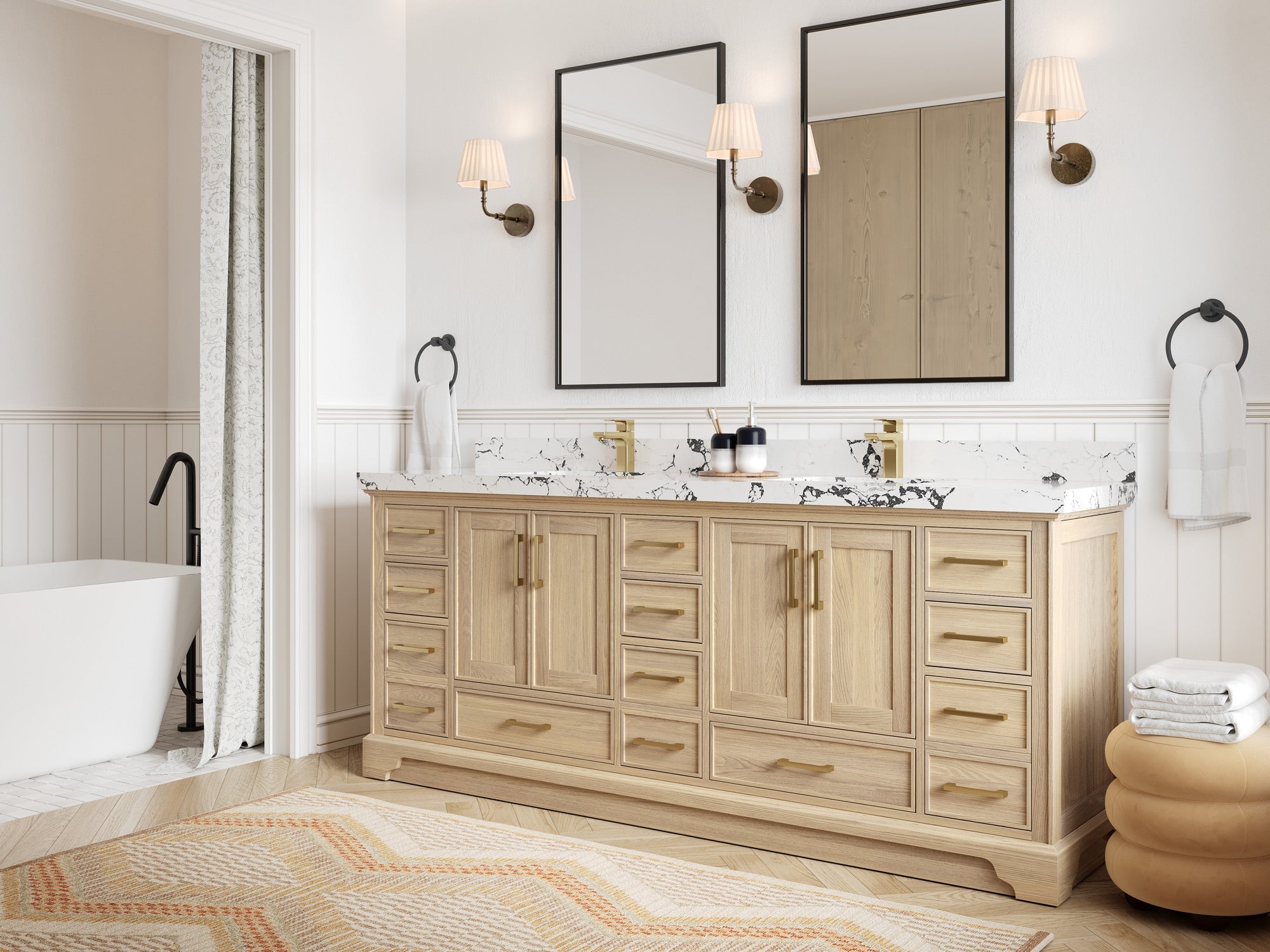 Charlotte White Oak 84 in. W x 22 in. D Double Sink Bathroom Vanity