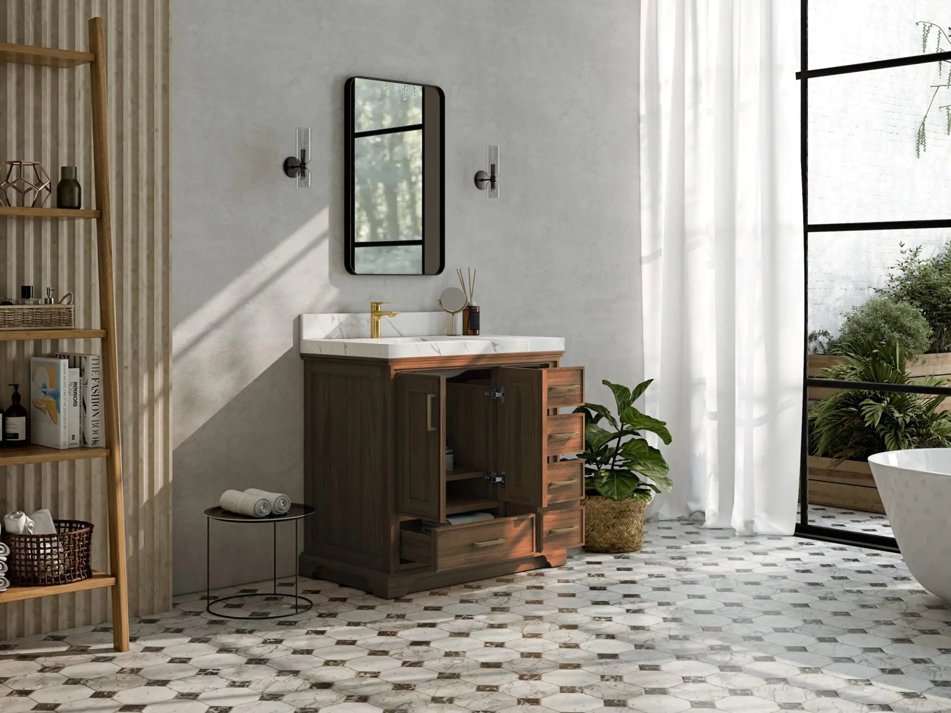 Charlotte Teak Wood 36 in. W x 22 in. D Left Offset Sink Bathroom Vanity