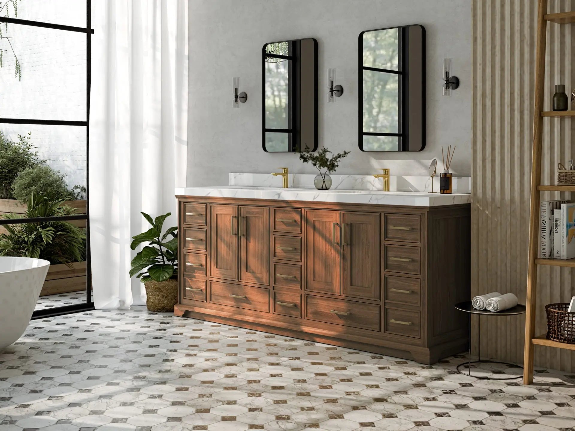 Charlotte Teak Wood 84 in. W x 22 in. D Double Sink Bathroom Vanity
