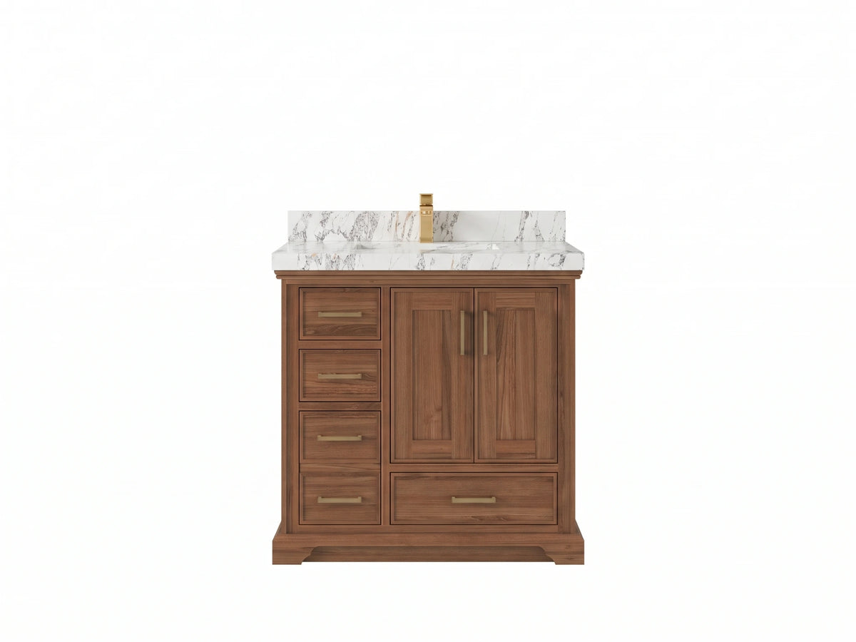 Charlotte Teak Wood 36 in. W x 22 in. D Center Sink Bathroom Vanity