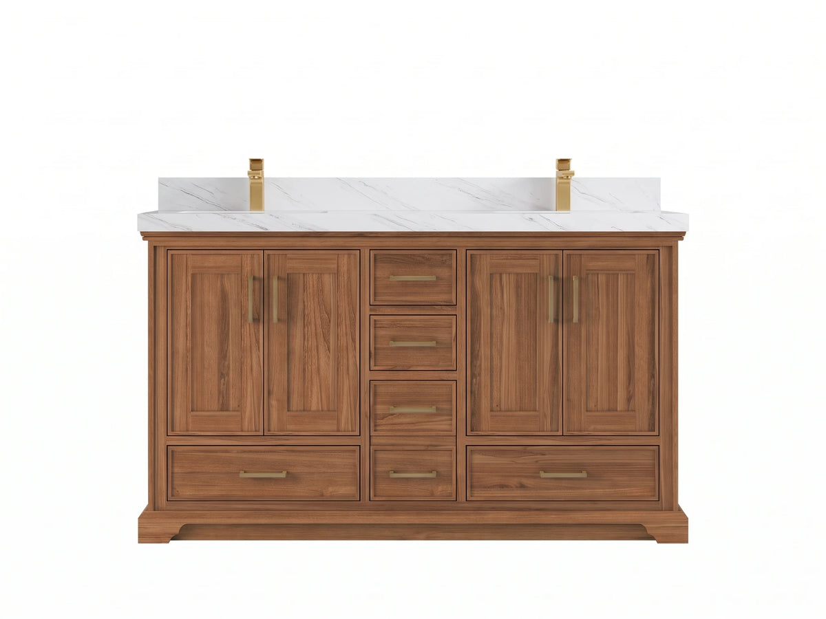 Charlotte Teak Wood 60 in. W x 22 in. D Double Sink Bathroom Vanity
