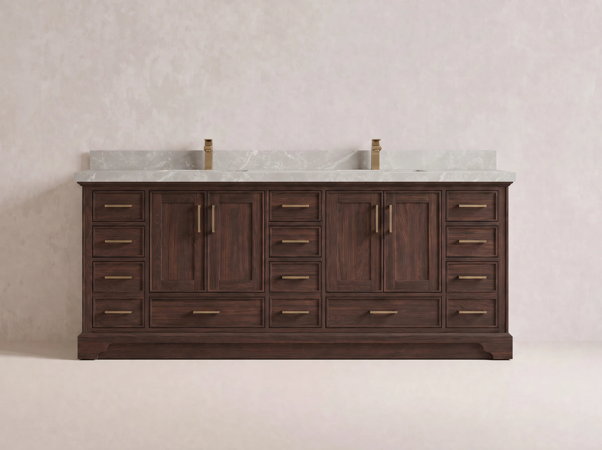 Charlotte Teak Wood 84 in. W x 22 in. D Double Sink Bathroom Vanity