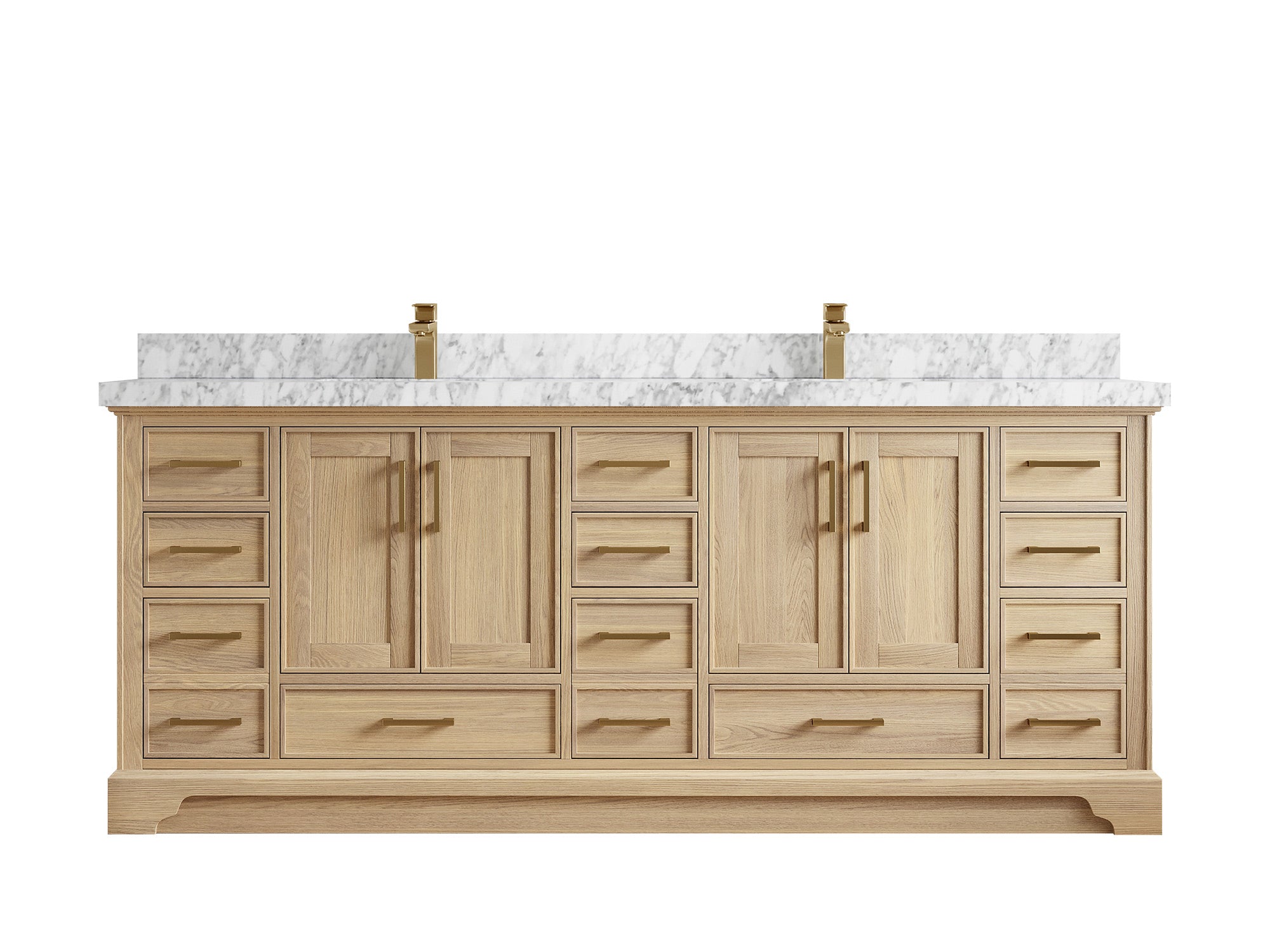 Charlotte White Oak 84 in. W x 22 in. D Double Sink Bathroom Vanity with 2 in Carrara Marble Countertop