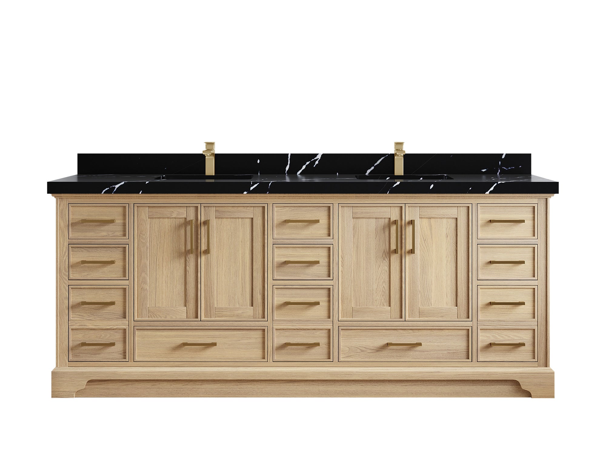 Charlotte White Oak 84 in. W x 22 in. D Double Sink Bathroom Vanity with 2 in Calacatta Black Quartz Countertop