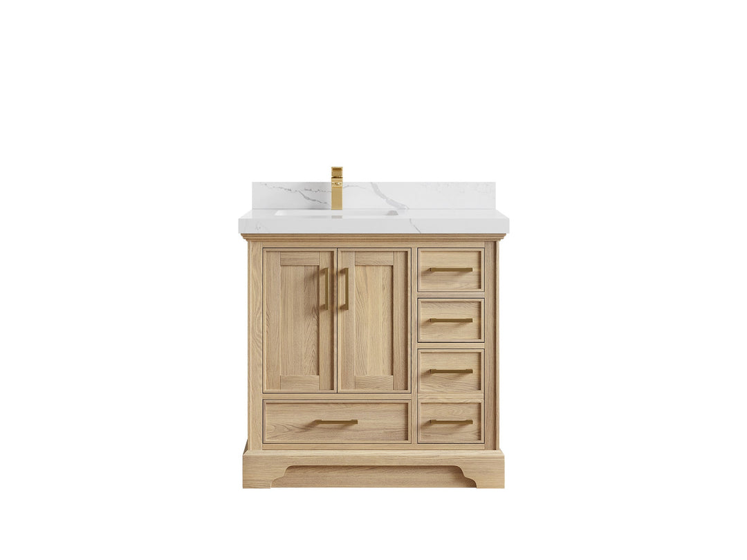 Charlotte Slim Shaker Bathroom Vanity – White Oak, Teak Wood, Painted with Quartz & Marble or Taj Mahal Quarzite - photo 15