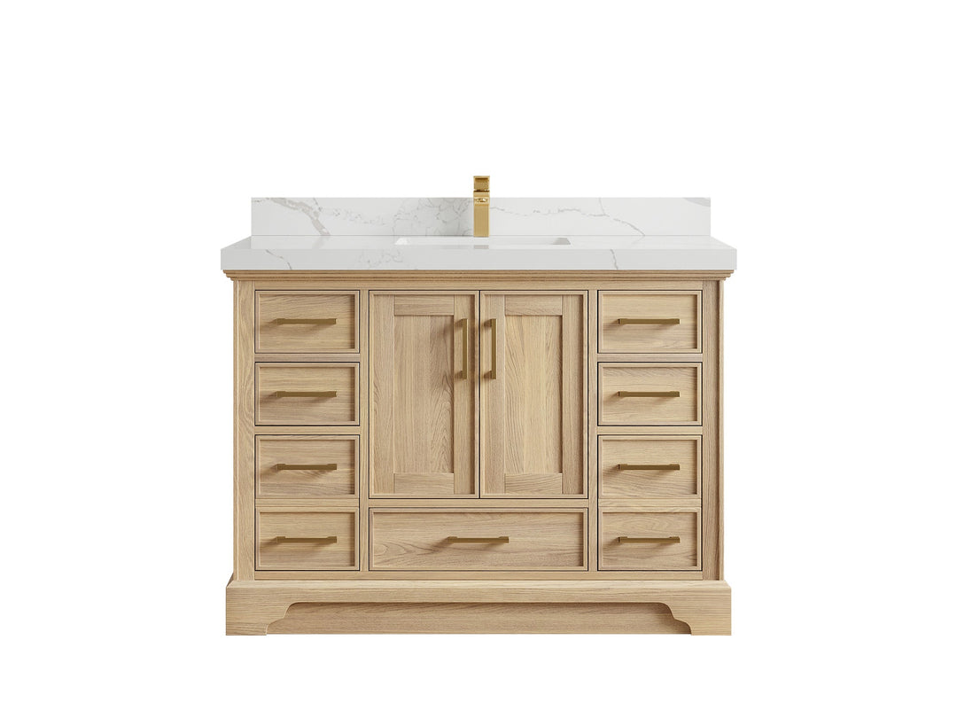 Charlotte Slim Shaker Bathroom Vanity – White Oak, Teak Wood, Painted with Quartz & Marble or Taj Mahal Quarzite - photo 14
