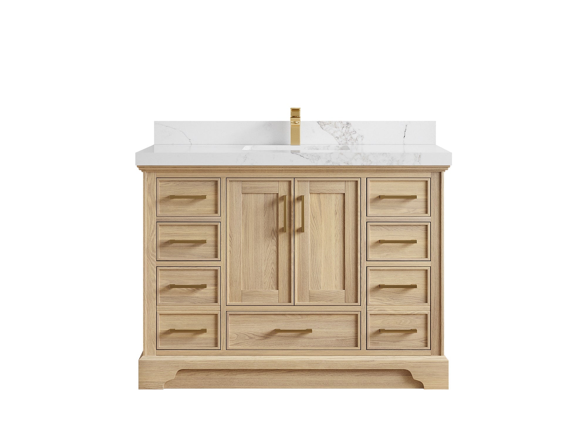 Charlotte White Oak 48 in. W x 22 in. D Single Sink Bathroom Vanity with 2 in Calacatta Nuvo Quartz Countertop