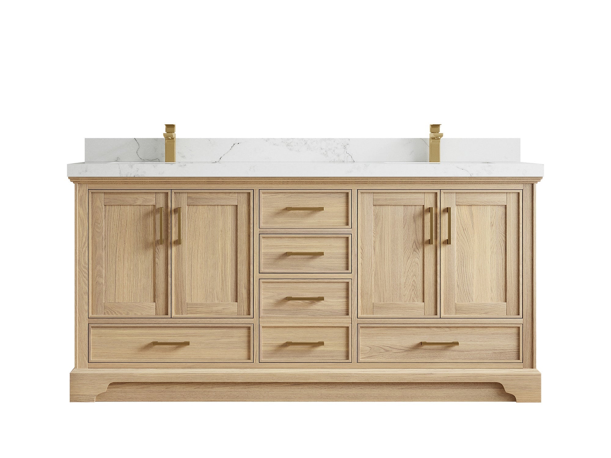 Charlotte White Oak 72 in. W x 22 in. D Double Sink Bathroom Vanity with 2 in Calacatta Nuvo Quartz Countertop