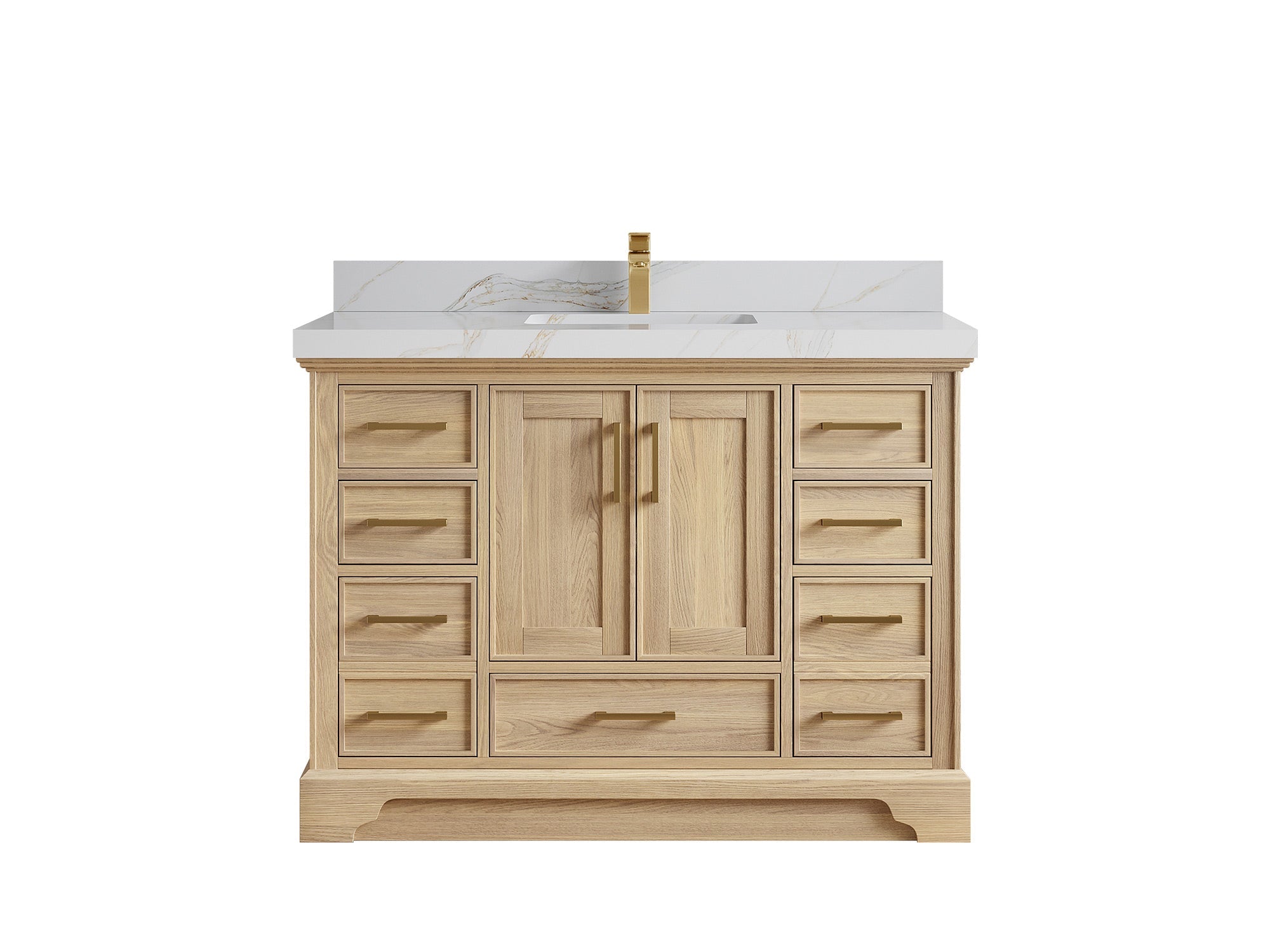 Charlotte White Oak 48 in. W x 22 in. D Single Sink Bathroom Vanity with 2 in Calacatta Sienna Quartz Countertop