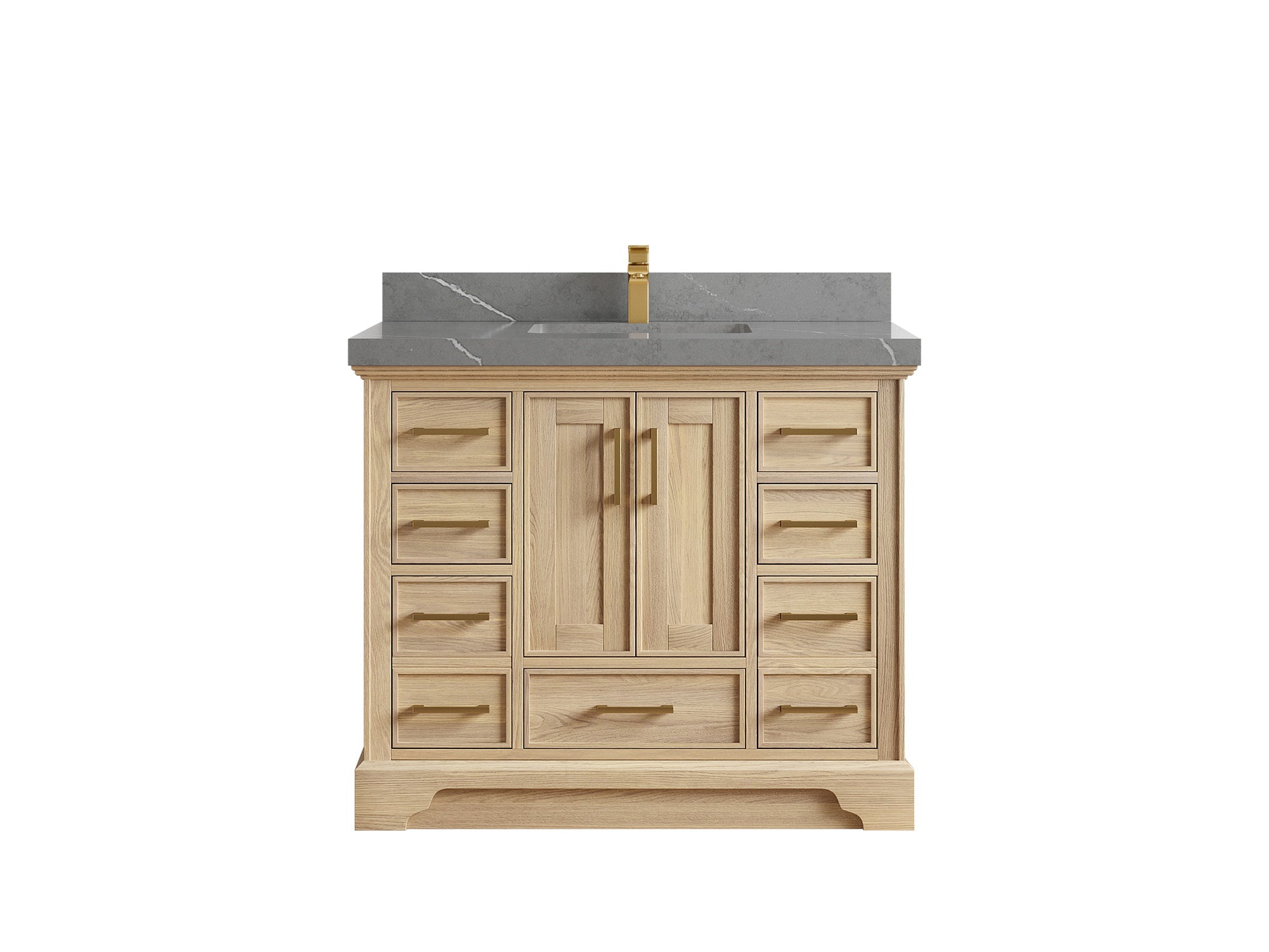 Charlotte White Oak 42 in. W x 22 in. D Single Sink Bathroom Vanity with 2 in Piatra Gray Quartz Countertop