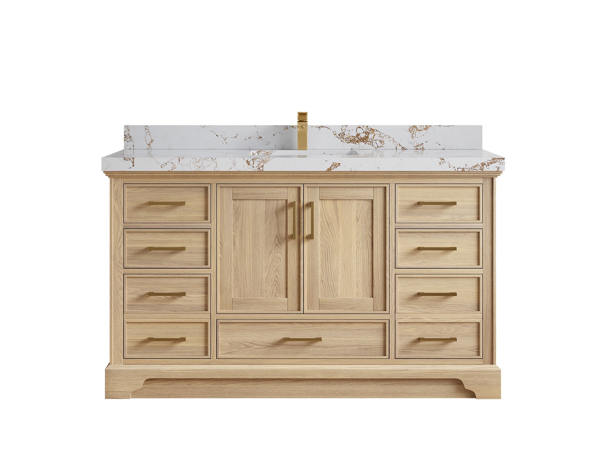 Charlotte White Oak 60 in. W x 22 in. D Single Sink Bathroom Vanity with 2 in Viola Gold Quartz Countertop