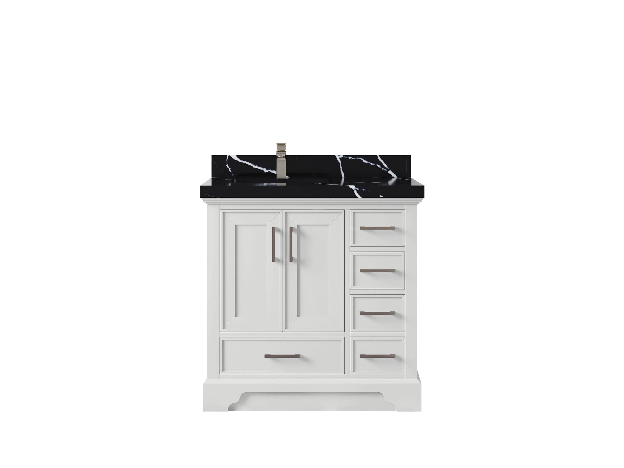 Charlotte 36 in. W x 22 in. D Left Offset Sink Bathroom Vanity in White with 2 in Calacatta Black Quartz Countertop