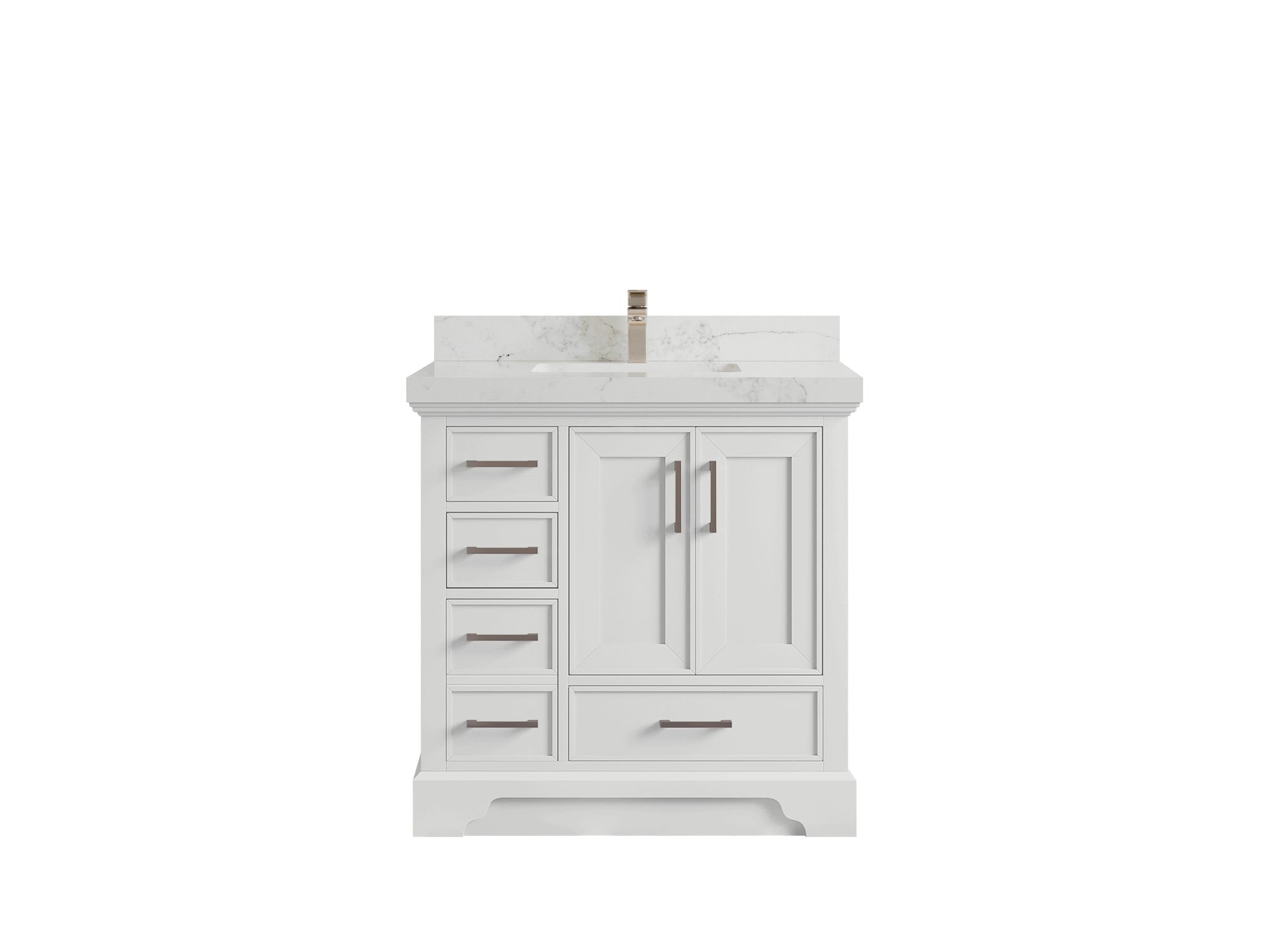 Charlotte 36 in. W x 22 in. D Center Sink Bathroom Vanity in White with 2 in Calacatta Nuvo Quartz Countertop
