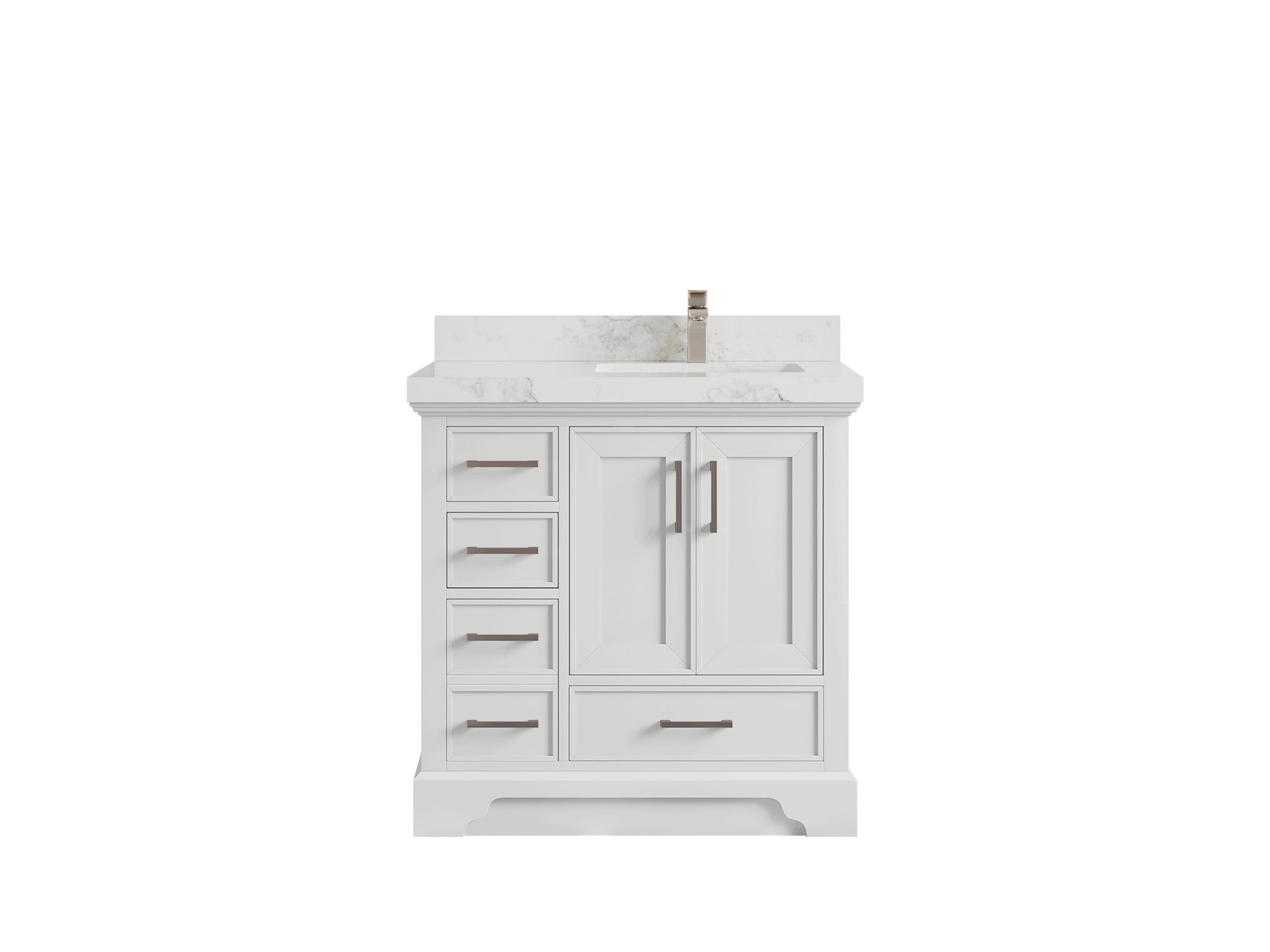 Charlotte 36 in. W x 22 in. D Right Offset Sink Bathroom Vanity in White with 2 in Calacatta Nuvo Quartz Countertop