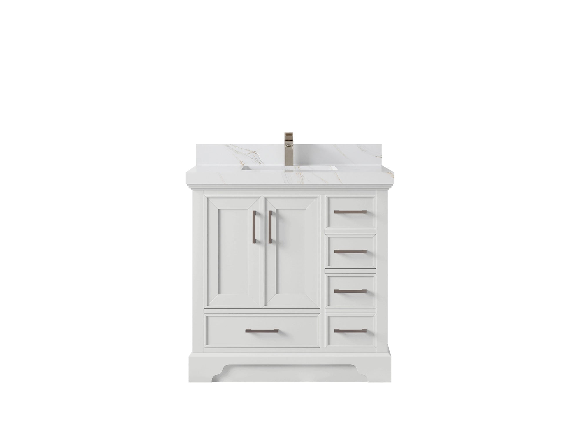 Charlotte 36 in. W x 22 in. D Center Sink Bathroom Vanity in White with 2 in Calacatta Sienna Quartz Countertop
