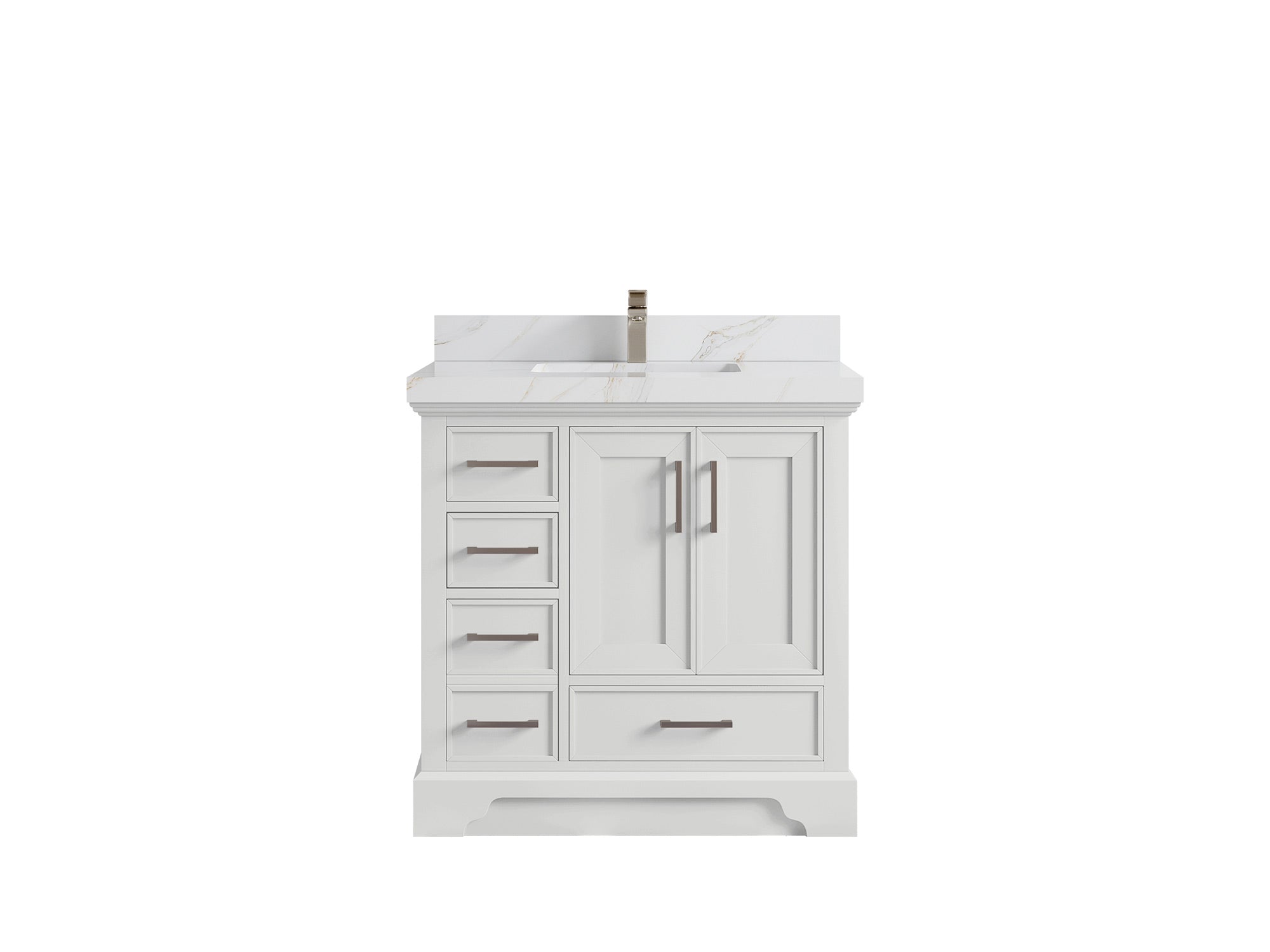 Charlotte 36 in. W x 22 in. D Center Sink Bathroom Vanity in White with 2 in Calacatta Sienna Quartz Countertop