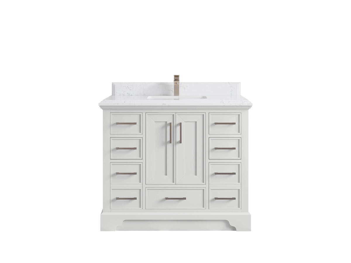 Charlotte 42 in. W x 22 in. D Single Sink Bathroom Vanity in White with 1.5 in Empira White Quartz Countertop
