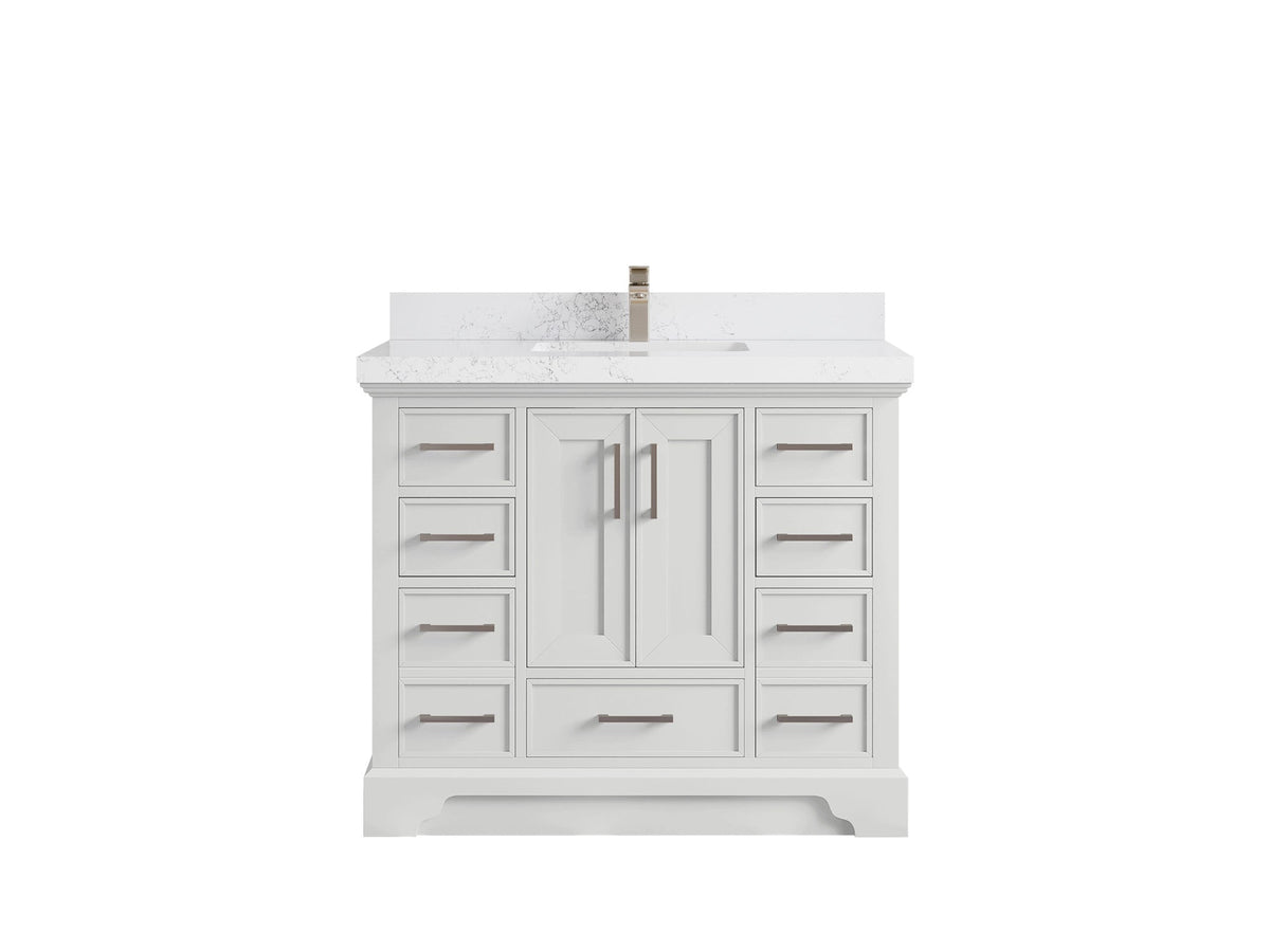 Charlotte 42 in. W x 22 in. D Single Sink Bathroom Vanity in White with 2 in Empira White Quartz Countertop