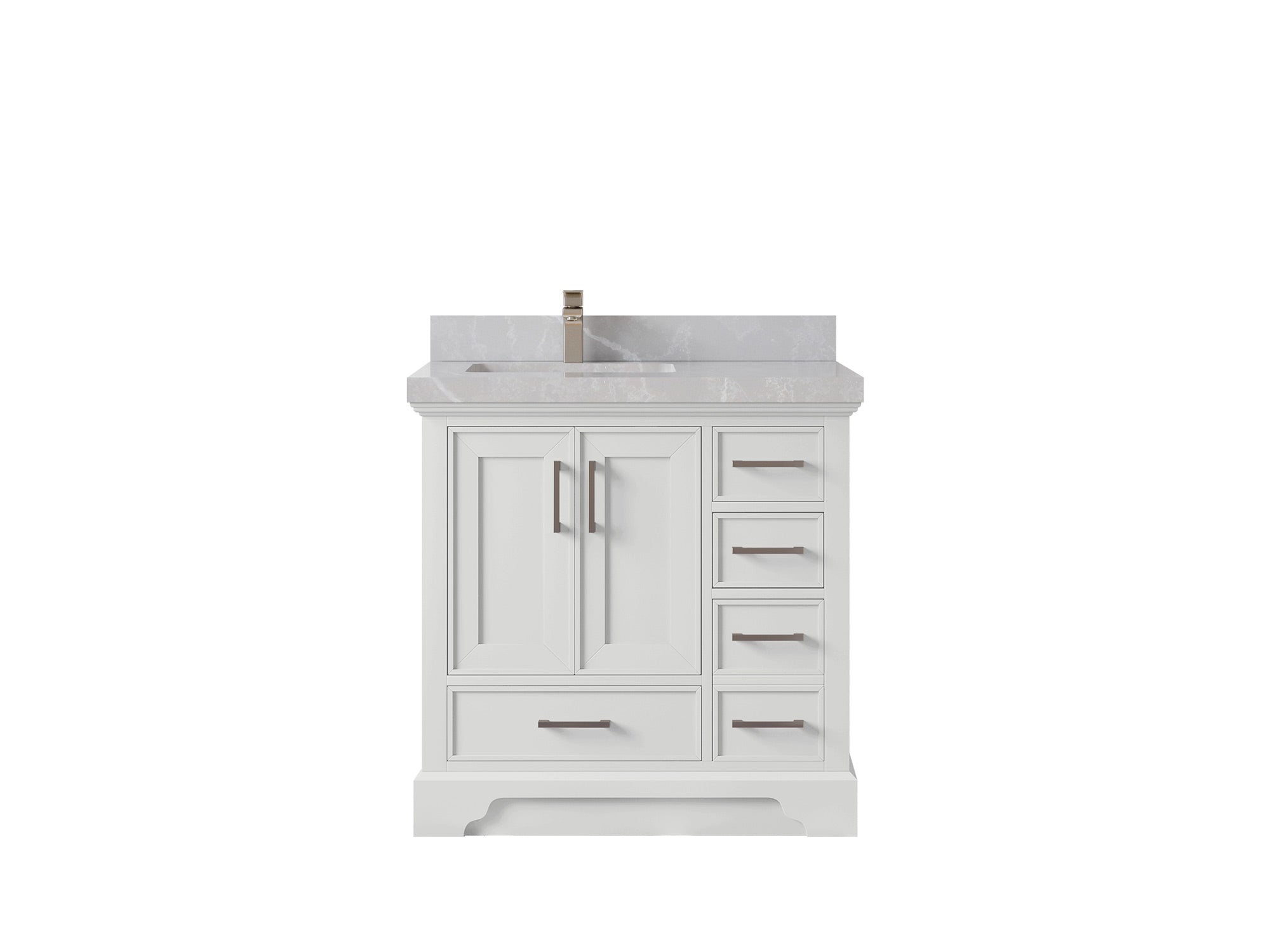 Charlotte 36 in. W x 22 in. D Left Offset Sink Bathroom Vanity in White with 2 in Pearl Light Gray Quartz Countertop