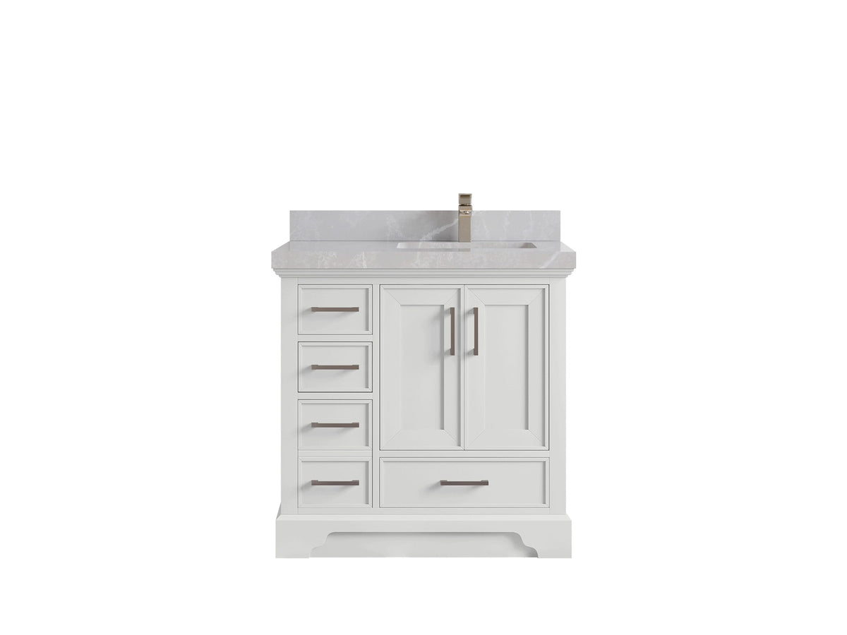 Charlotte 36 in. W x 22 in. D Right Offset Sink Bathroom Vanity in White with 2 in Pearl Light Gray Quartz Countertop