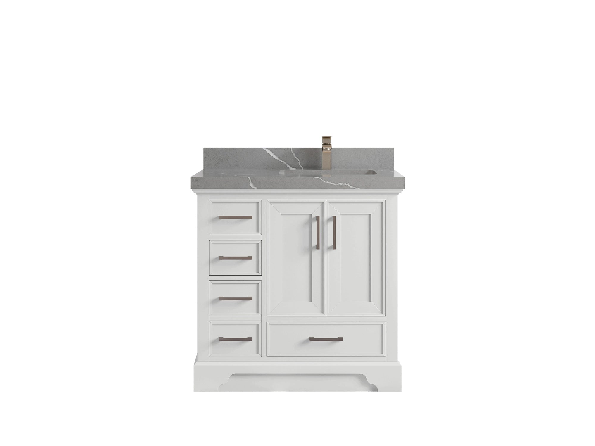 Charlotte 36 in. W x 22 in. D Right Offset Sink Bathroom Vanity in White with 2 in Piatra Gray Quartz Countertop