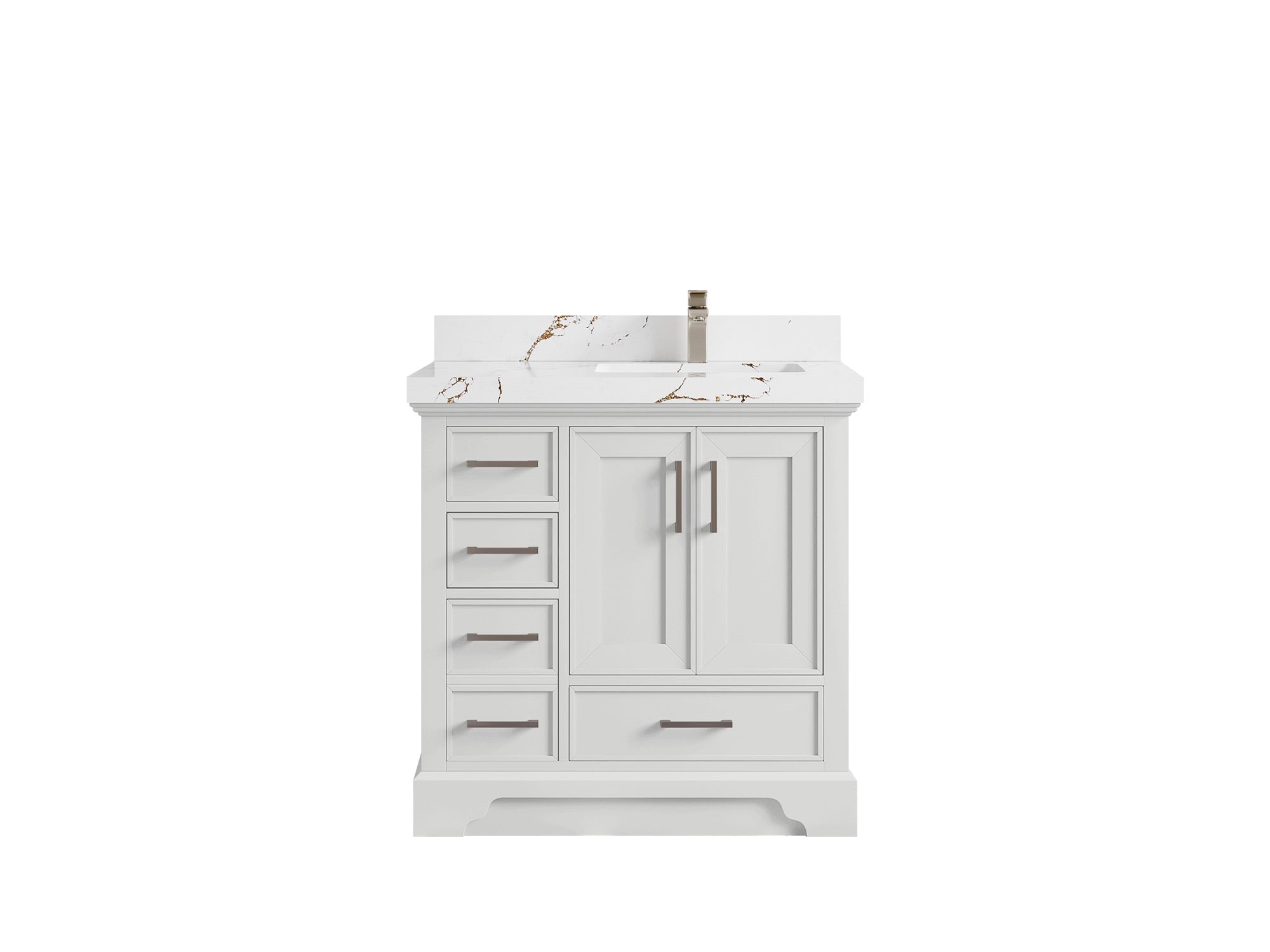 Charlotte 36 in. W x 22 in. D Right Offset Sink Bathroom Vanity in White with 2 in Viola Brown Quartz Countertop