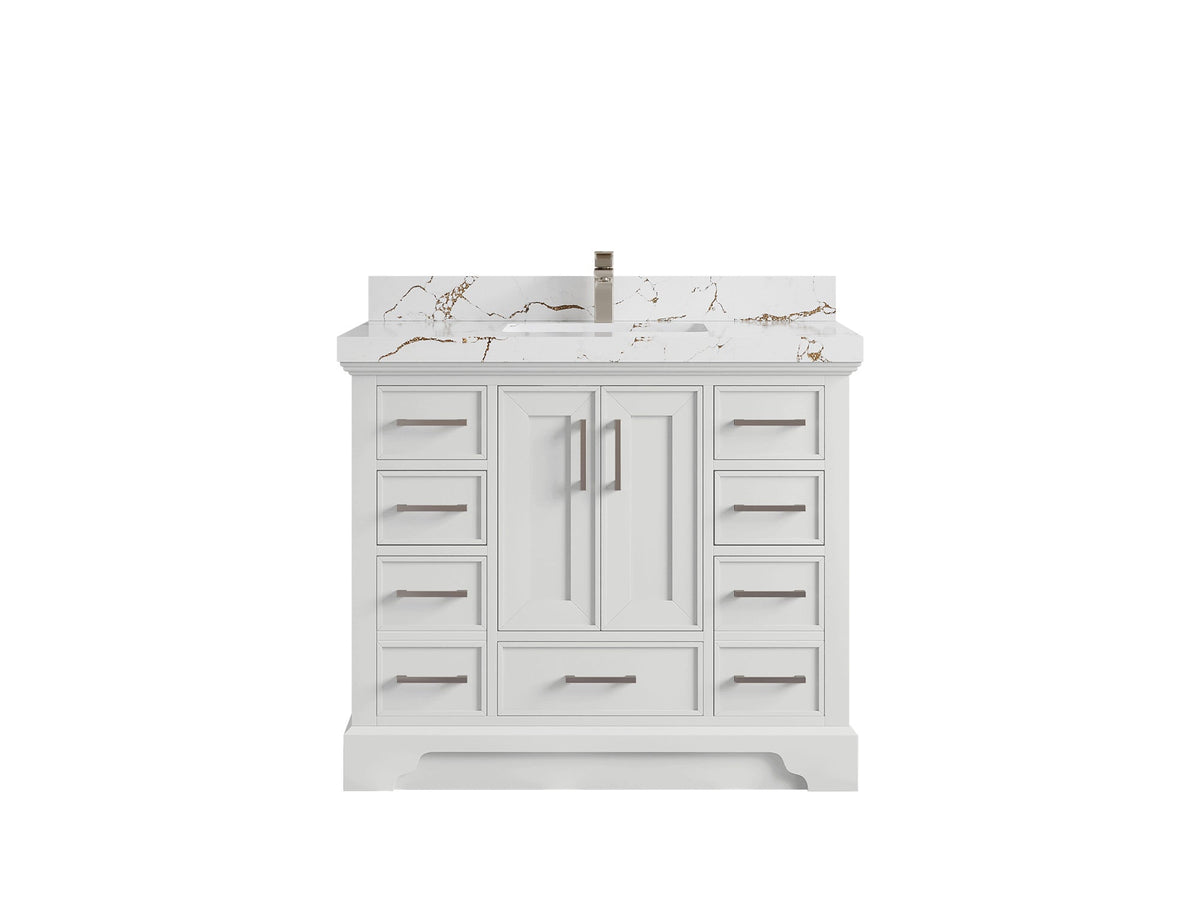 Charlotte 42 in. W x 22 in. D Single Sink Bathroom Vanity in White with 2 in Viola Brown Quartz Countertop