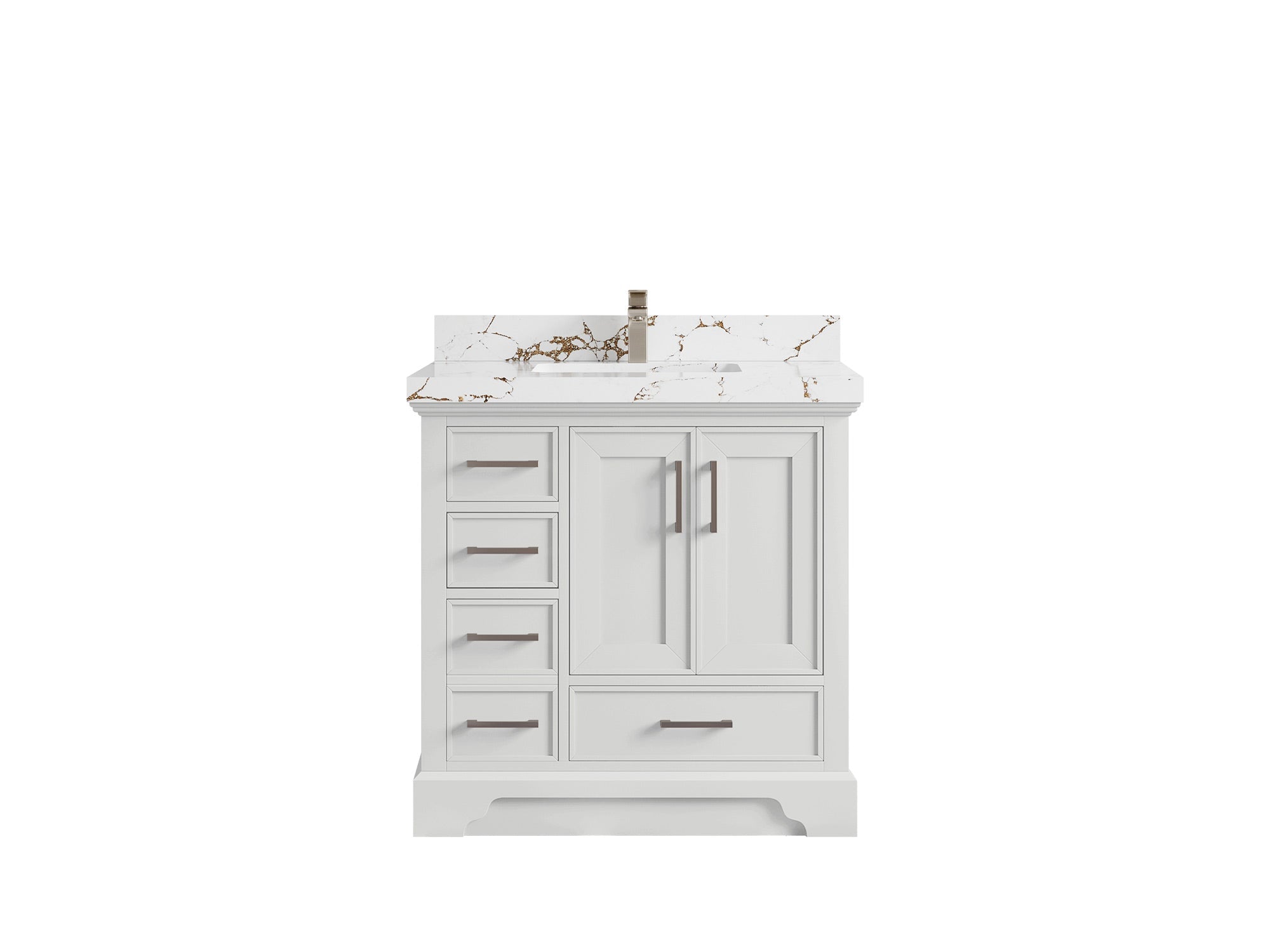 Charlotte 36 in. W x 22 in. D Center Sink Bathroom Vanity in White with 2 in Viola Gold Quartz Countertop