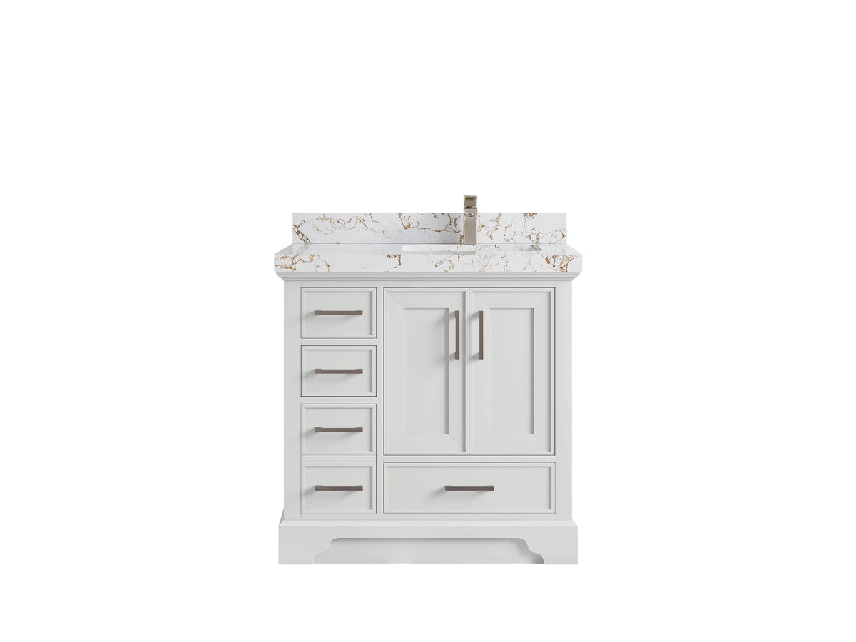 Charlotte 36 in. W x 22 in. D Right Offset Sink Bathroom Vanity in White with 2 in Viola Gold Quartz Countertop
