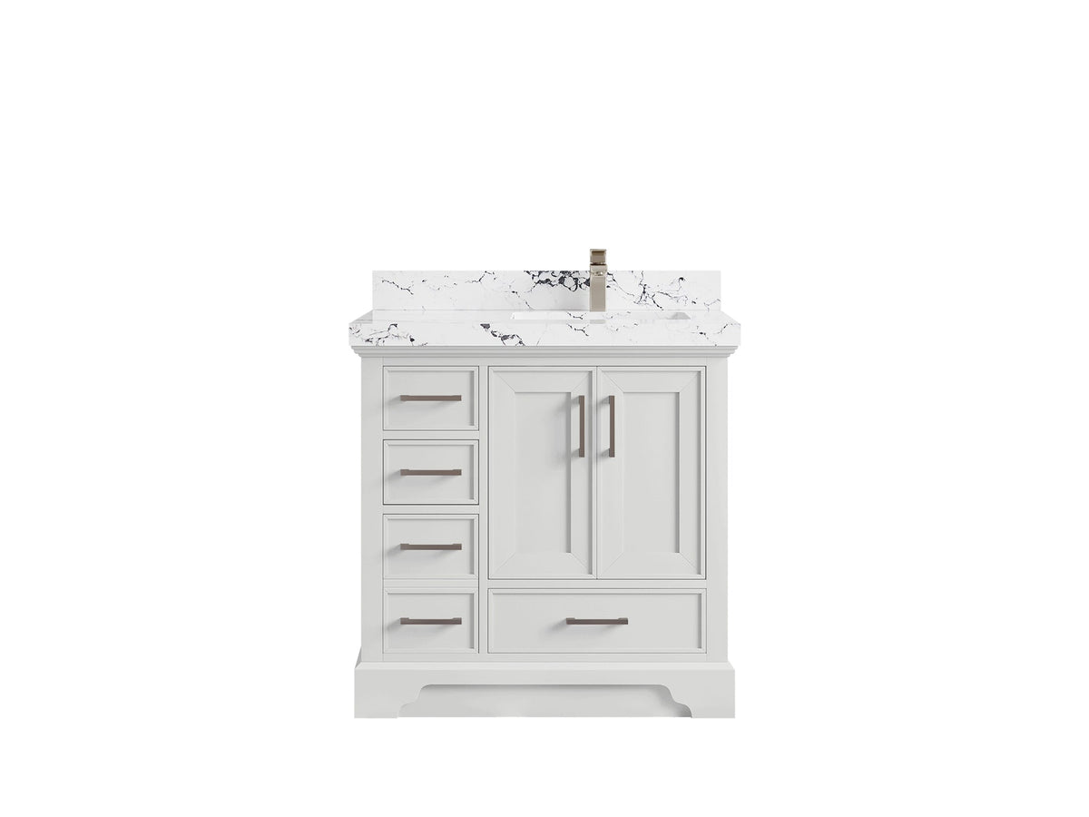 Charlotte 36 in. W x 22 in. D Right Offset Sink Bathroom Vanity in White with 2 in Viola Night Quartz Countertop
