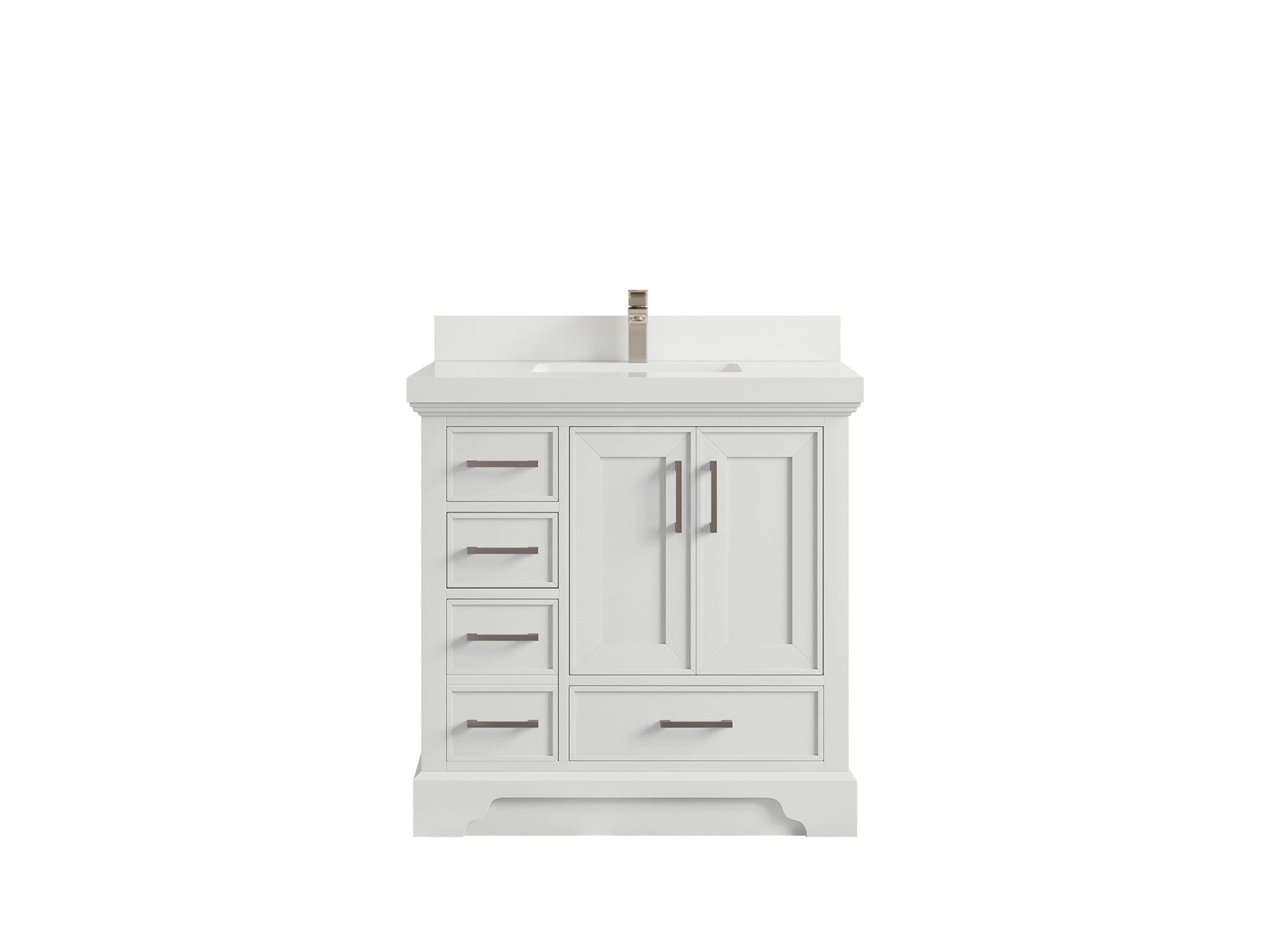 Charlotte 36 in. W x 22 in. D Center Sink Bathroom Vanity in White with 2 in White Quartz Countertop