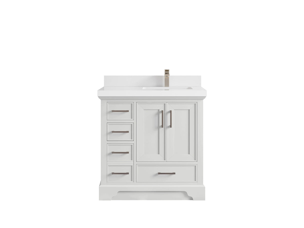 Charlotte 36 in. W x 22 in. D Right Offset Sink Bathroom Vanity in White with 2 in White Quartz Countertop